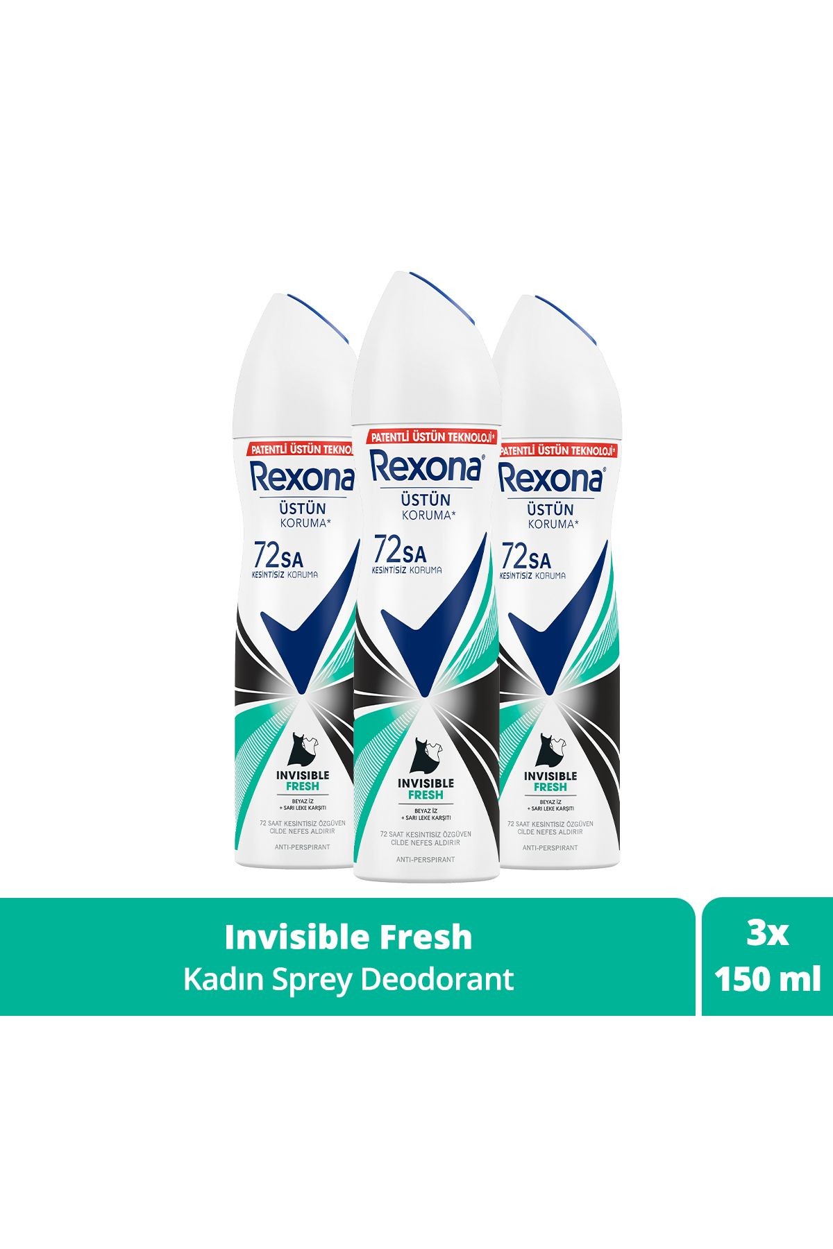 Rexona Rexona Kadın Sprey Deodorant Invisible Fresh Deep 72 Saat Kesintisiz Üstün Koruma 150 ml x3