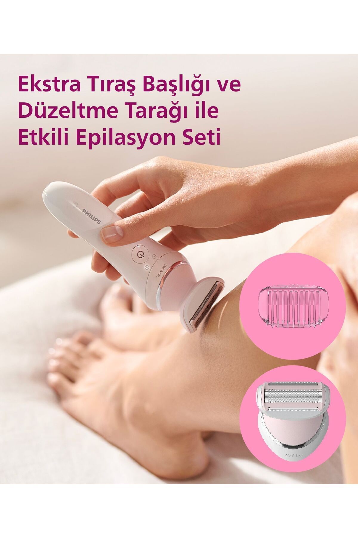 BRE730/05 Epilatör (Yüz+Koltuk altı+Bikini Bölgesi+Bacak)Islak Ve Kuru,Işıklı,Kablosuz