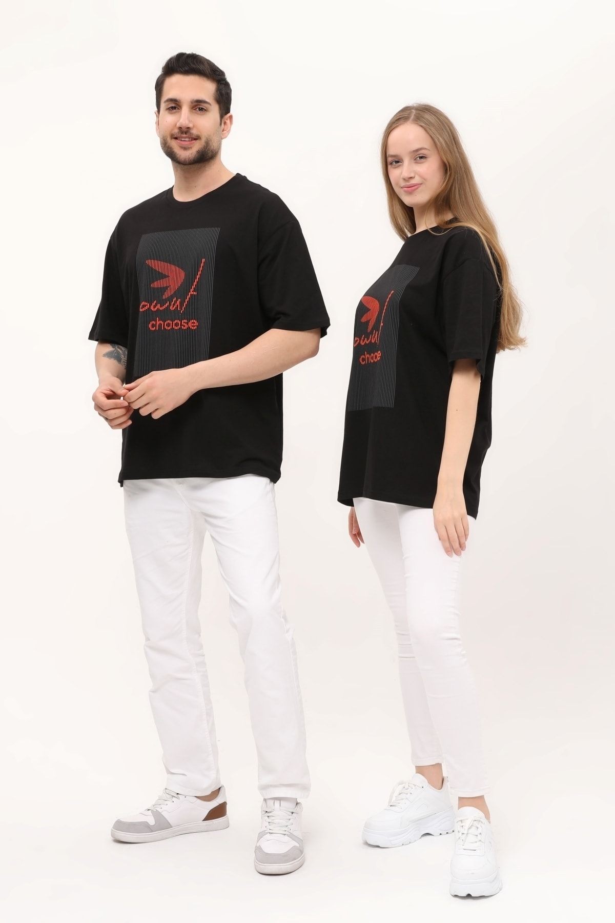 Owut Baskı Detaylı Unisex Siyah T-shirt