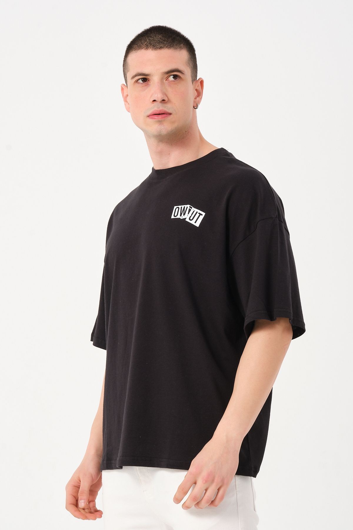 Erkek Bisiklet Yaka Baskı Detaylı Oversize T-shirt