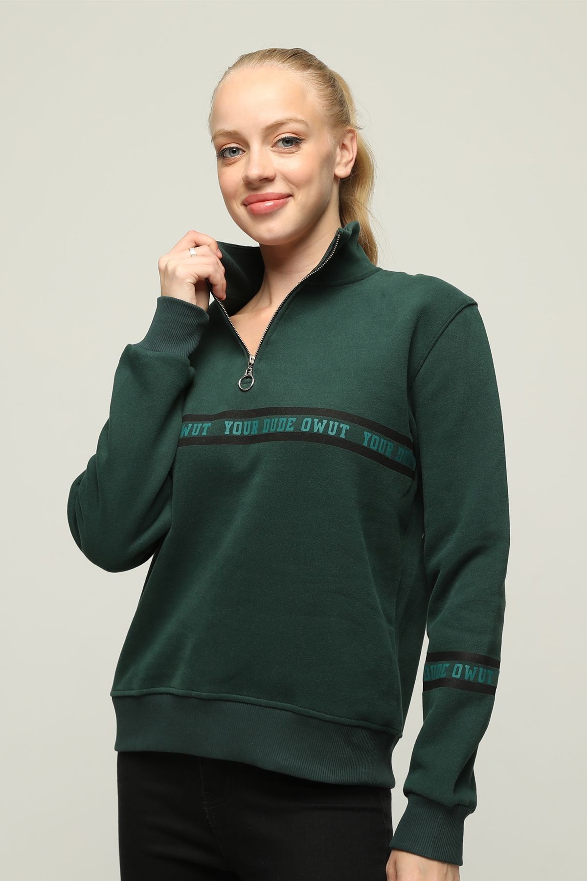 Kadın Fermuarlı Yaka Regular/Normal Kalıp Örme Sweatshirt