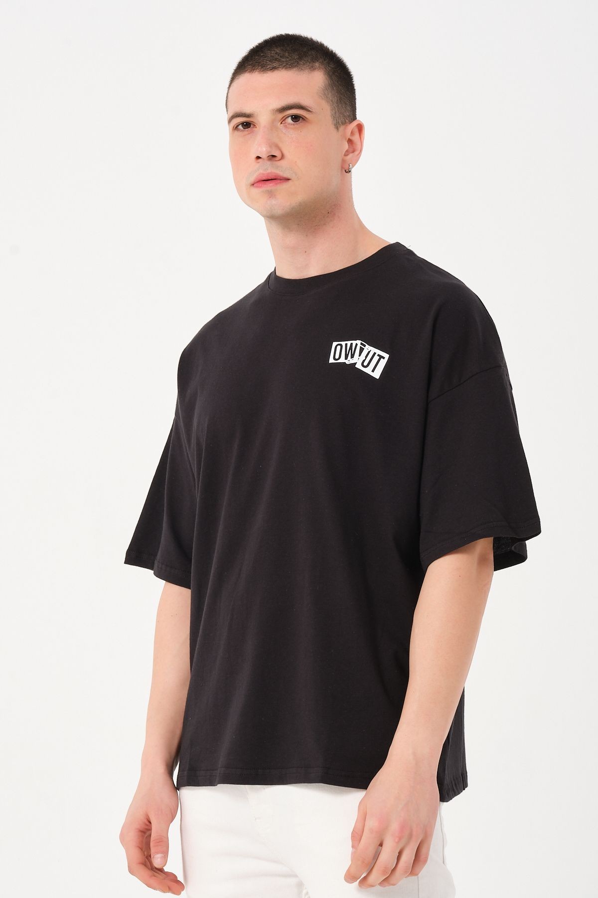 Erkek Bisiklet Yaka Baskı Detaylı Oversize T-shirt