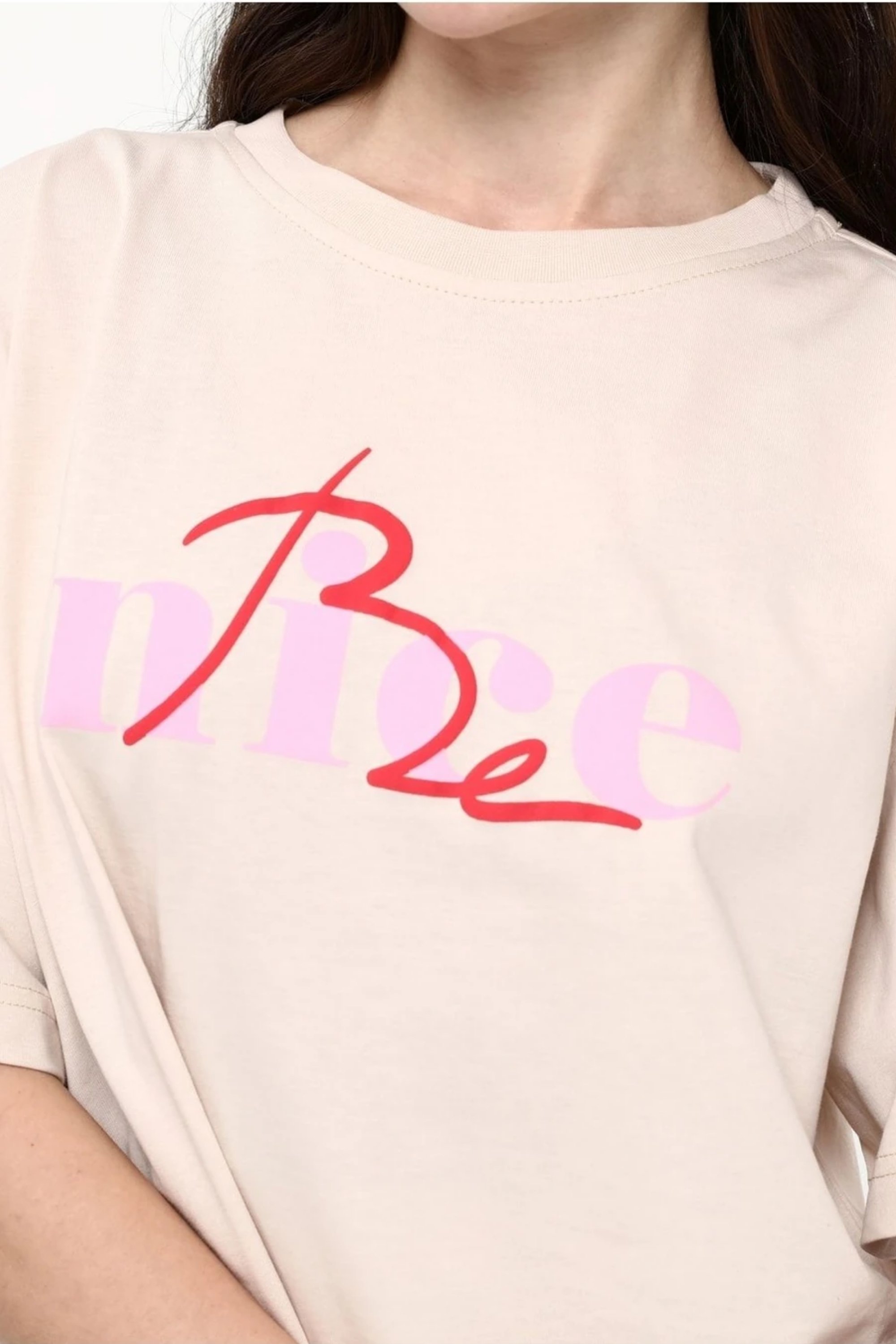 Baskı Detaylı Bej T-shirt