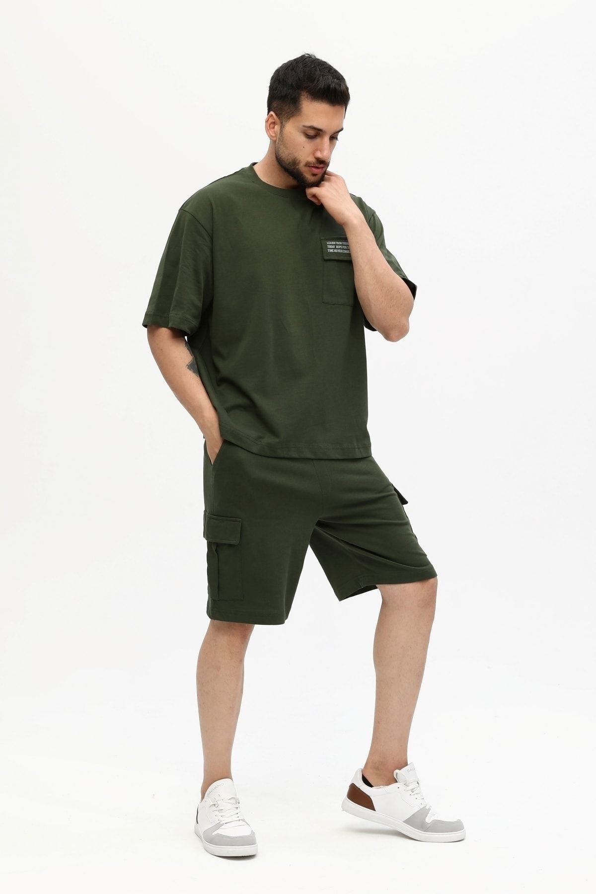 Erkek Baskılı Oversize Şort Takım
