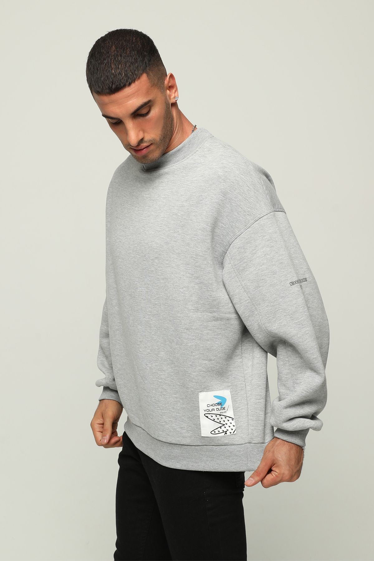 Erkek Oversize Bisiklet Yaka Sweatshirt