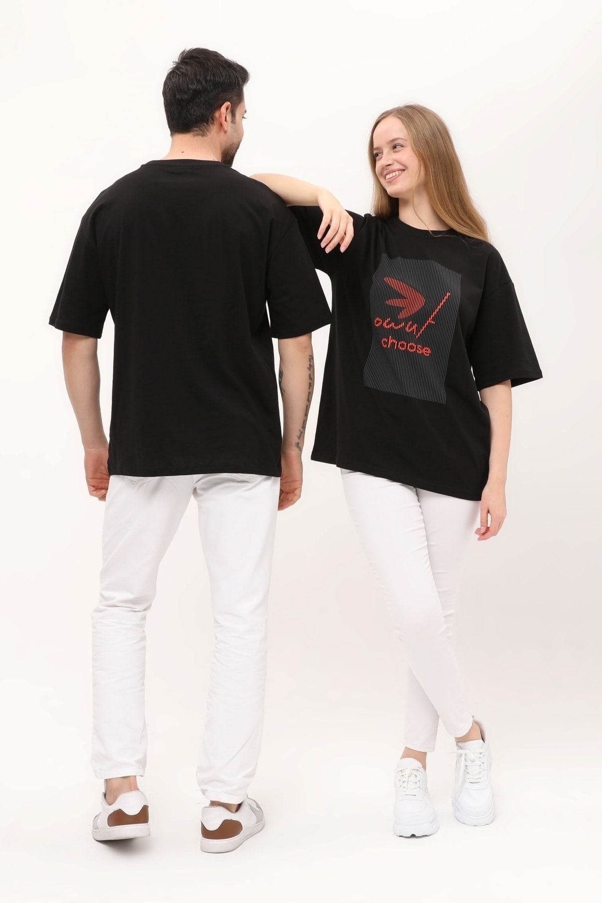 Owut Baskı Detaylı Unisex Siyah T-shirt