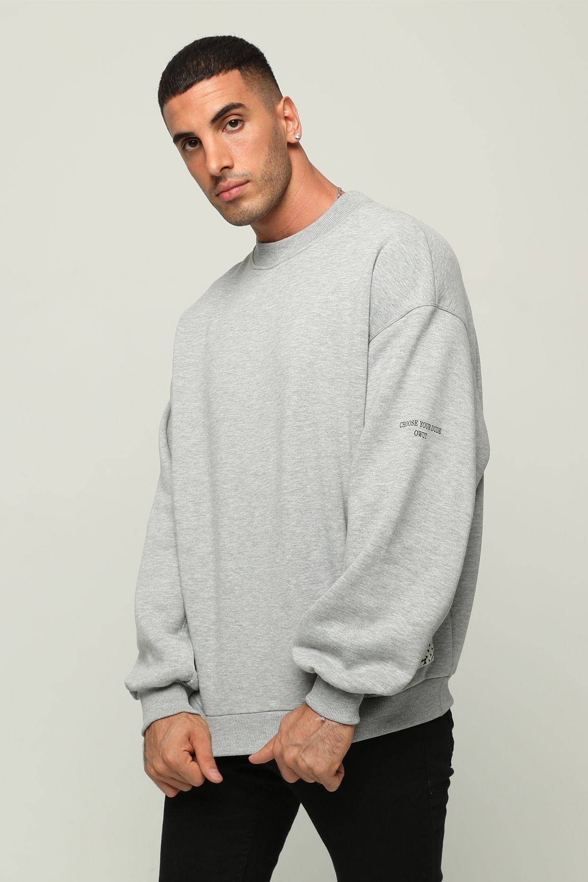 Erkek Oversize Bisiklet Yaka Sweatshirt