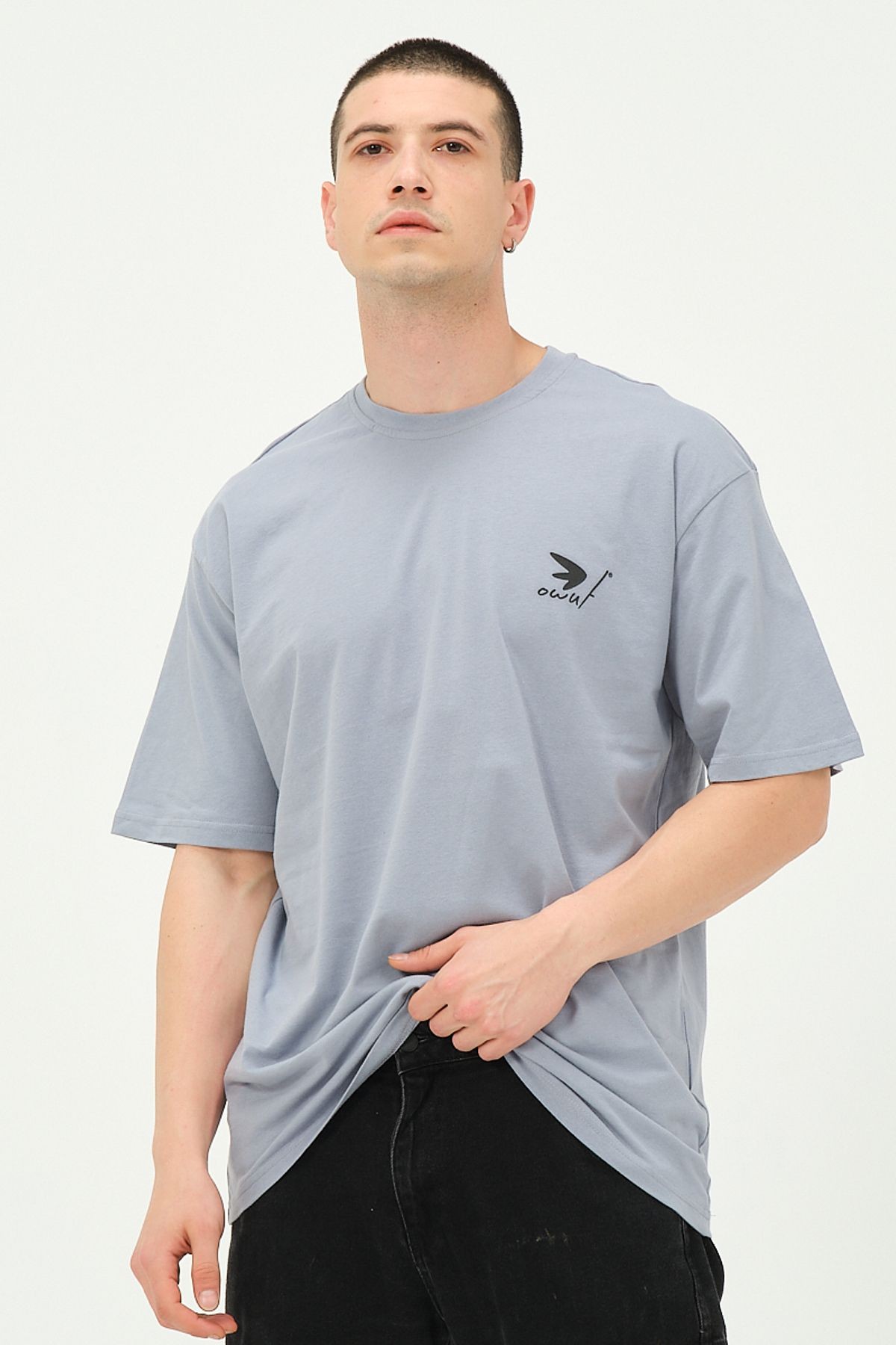 Erkek Gri Sırt Baskılı Oversize T-Shirt