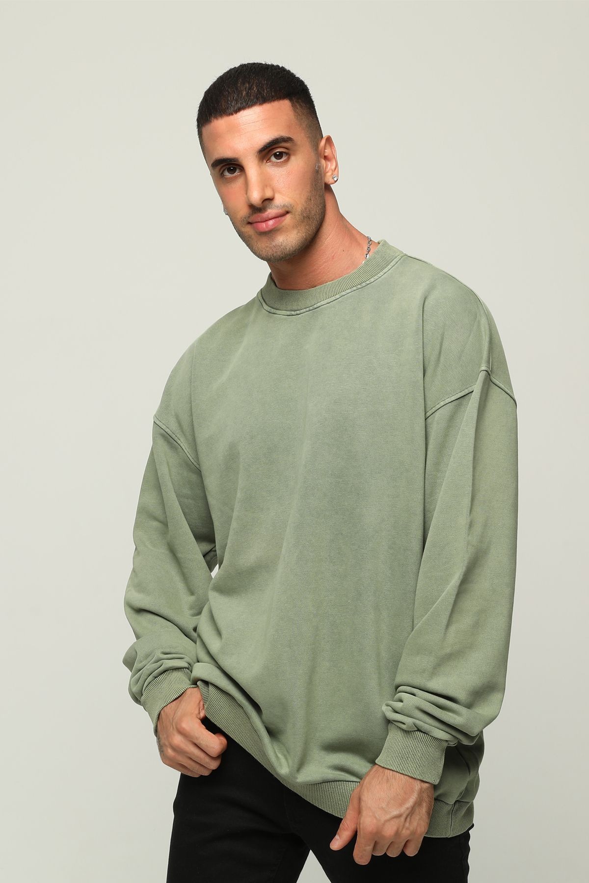 Erkek Premium Oversize/Geniş Kesim Yazı Nakışlı Kalın Pamuklu Sweatshirt