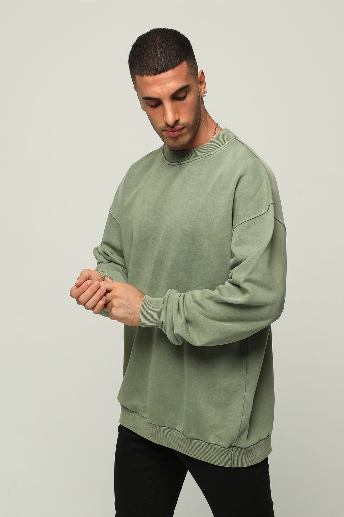 Erkek Premium Oversize/Geniş Kesim Yazı Nakışlı Kalın Pamuklu Sweatshirt