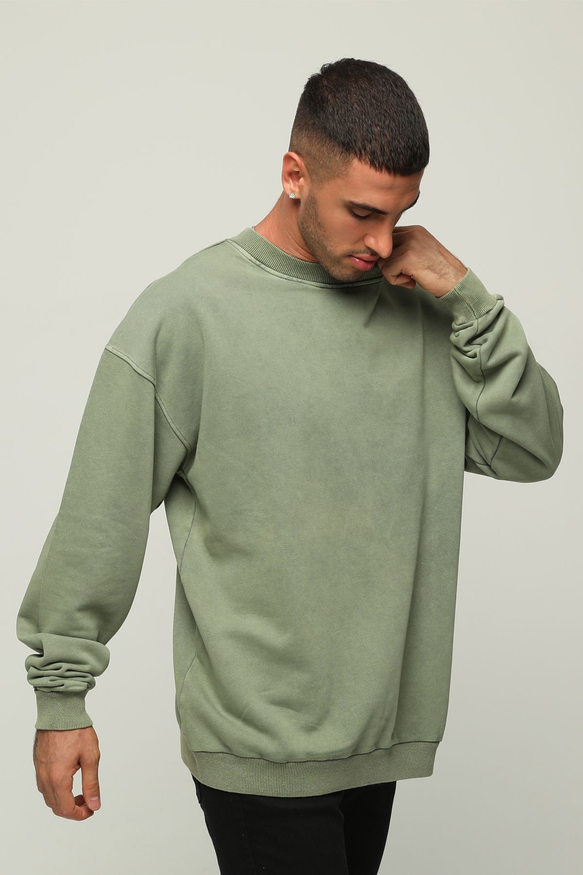 Erkek Premium Oversize/Geniş Kesim Yazı Nakışlı Kalın Pamuklu Sweatshirt