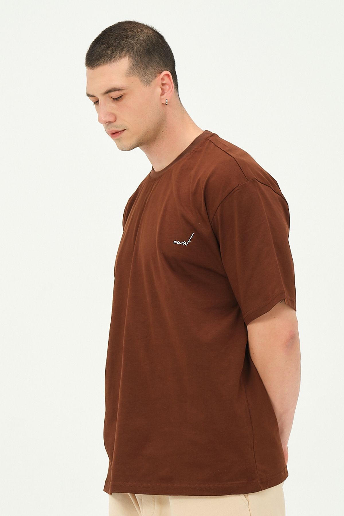 Erkek Kahverengi Sırt Baskı Detaylı Oversize T-Shirt