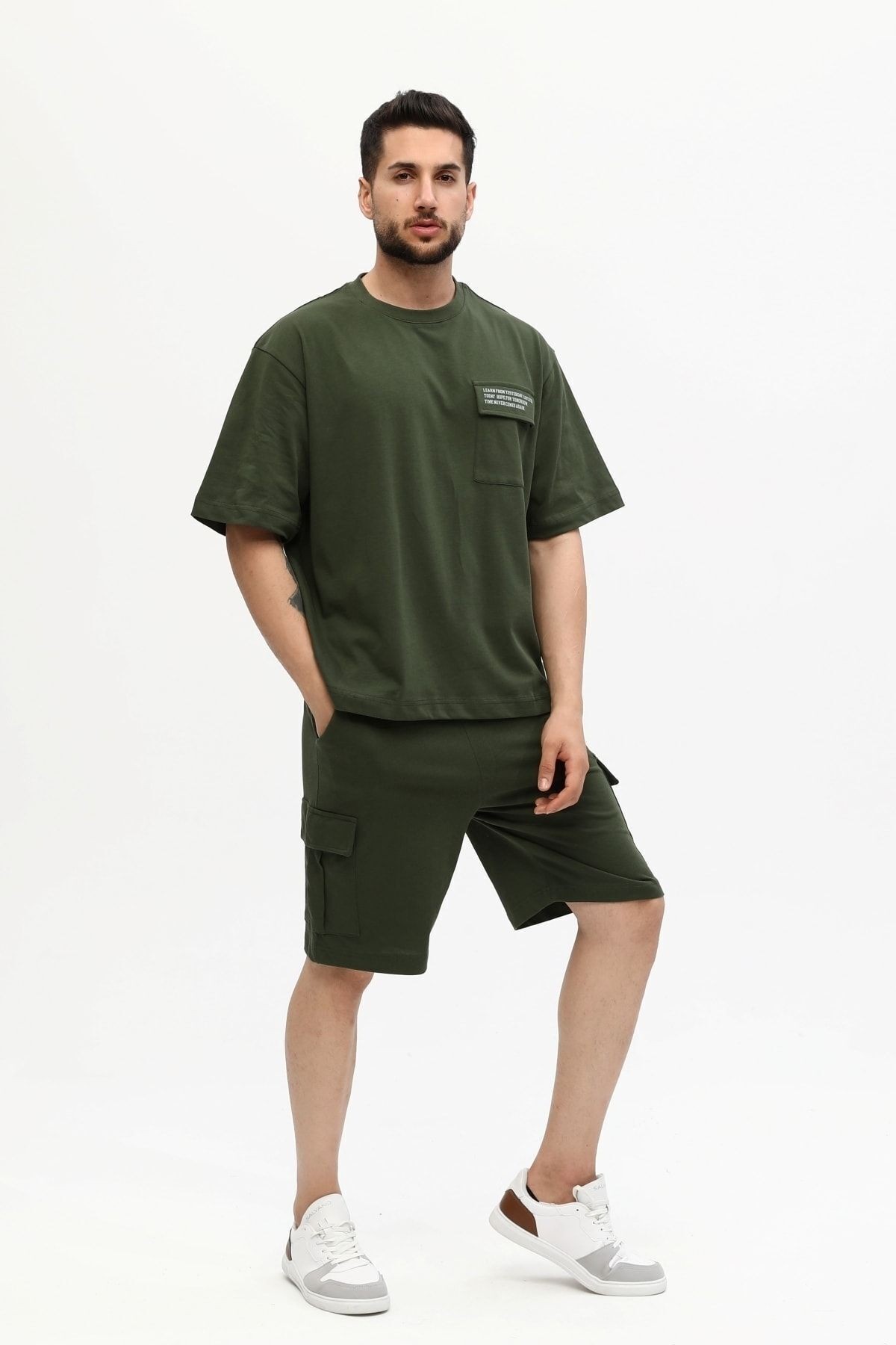 Erkek Baskılı Oversize Şort Takım