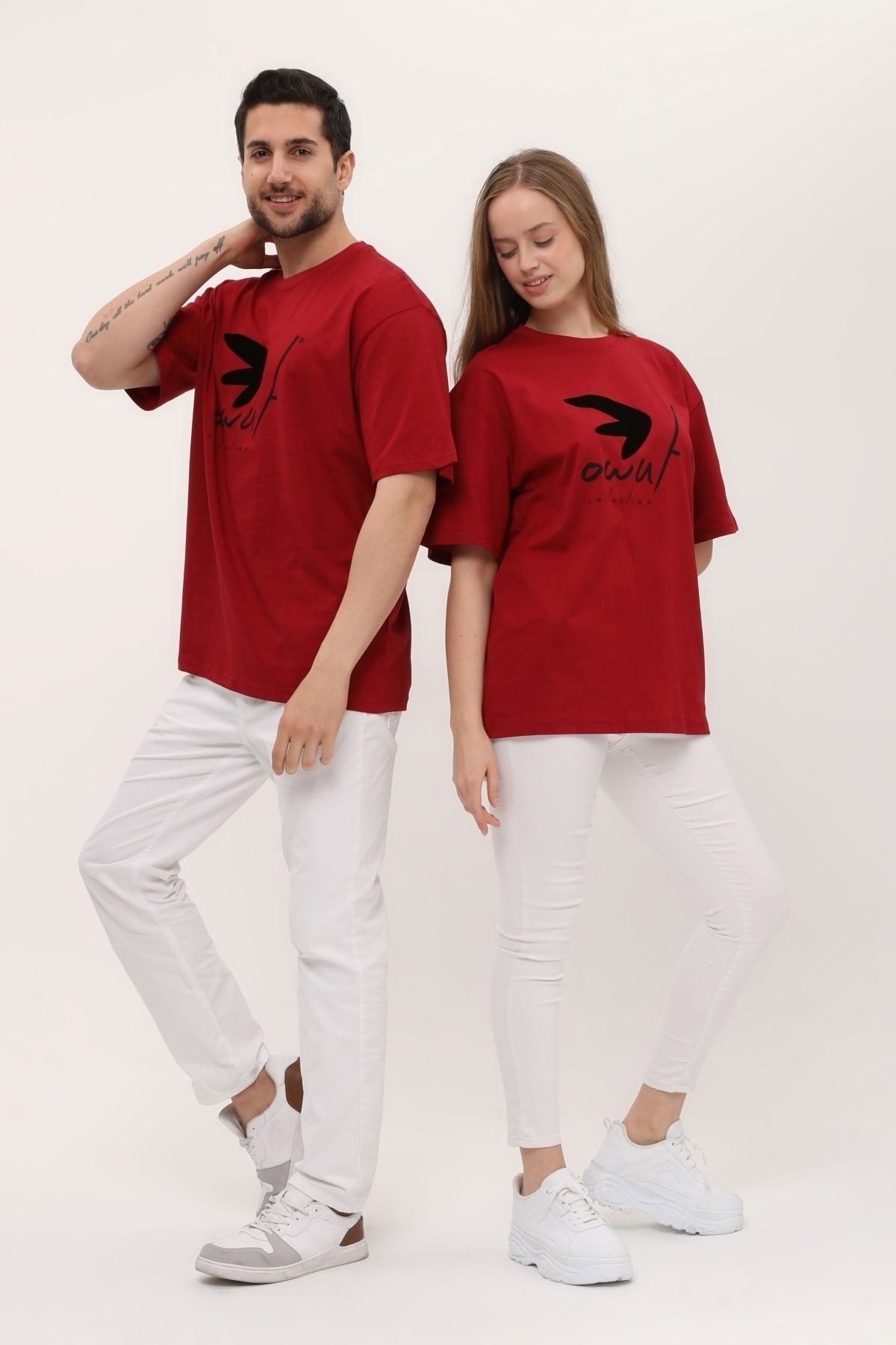 Sevgili Çift Kombinleri Flok Baskı Detaylı 2 Li Ürün T-shirt