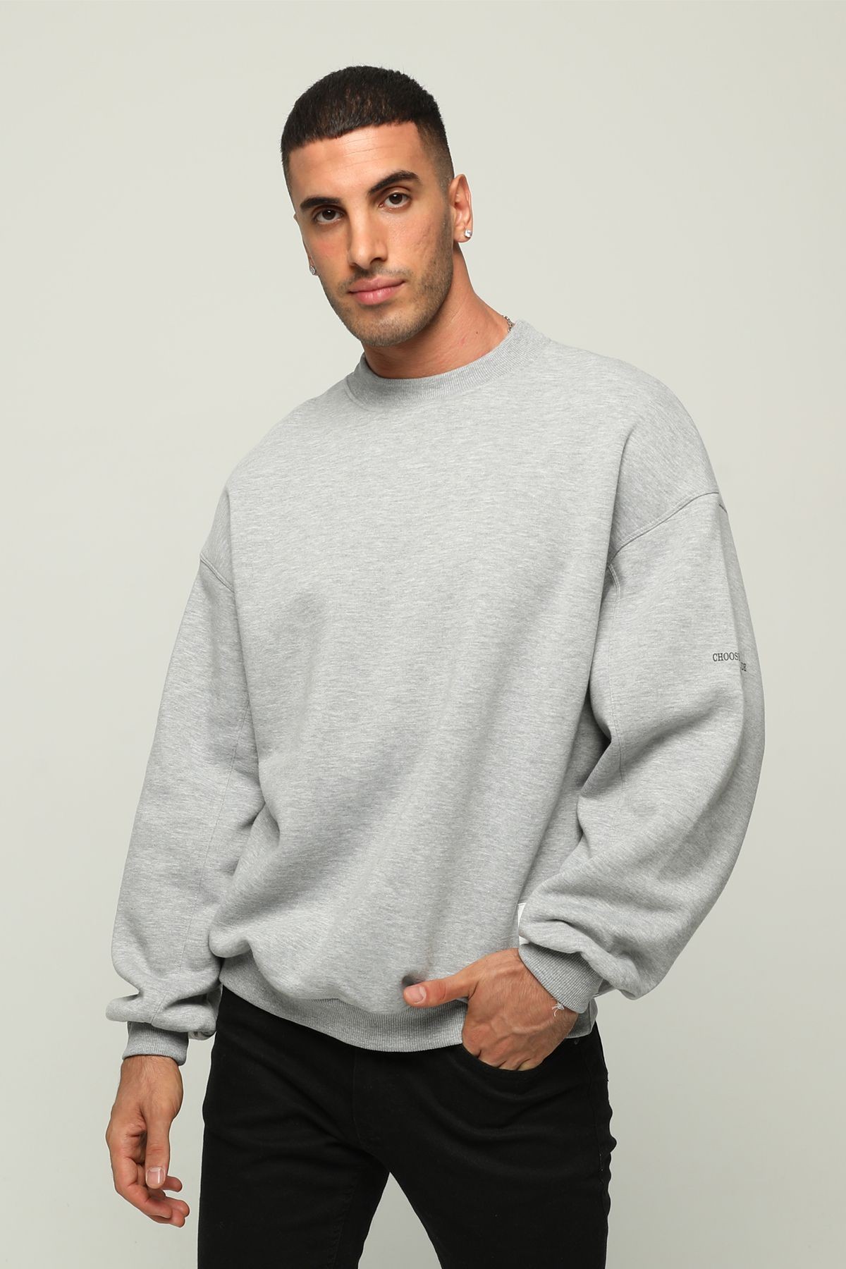 Erkek Oversize Bisiklet Yaka Sweatshirt