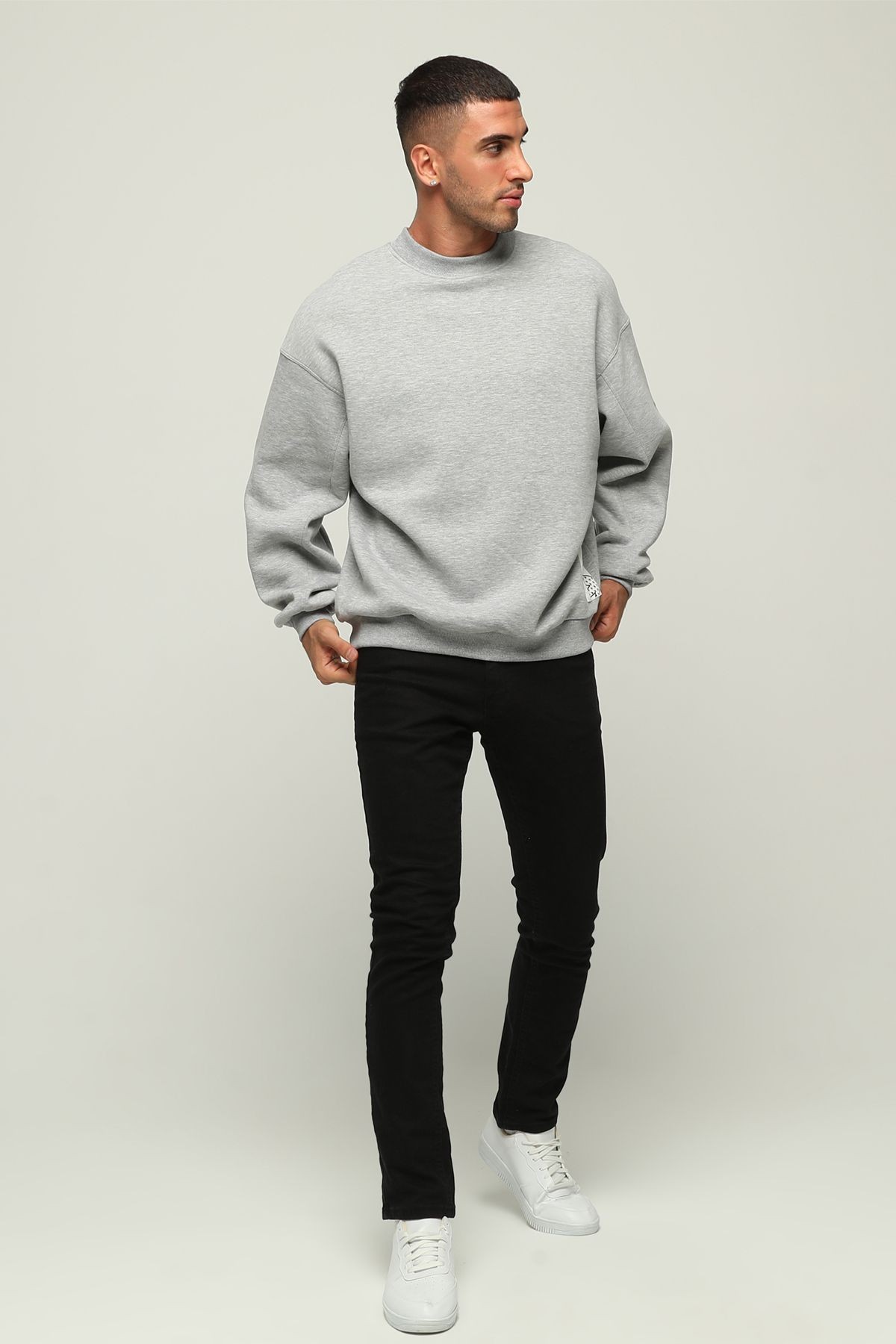 Erkek Oversize Bisiklet Yaka Sweatshirt