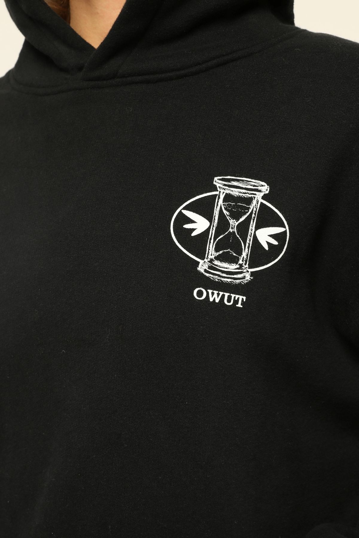 Kadın Siyah Oversize Baskılı Kapşonlu Sweatshirt