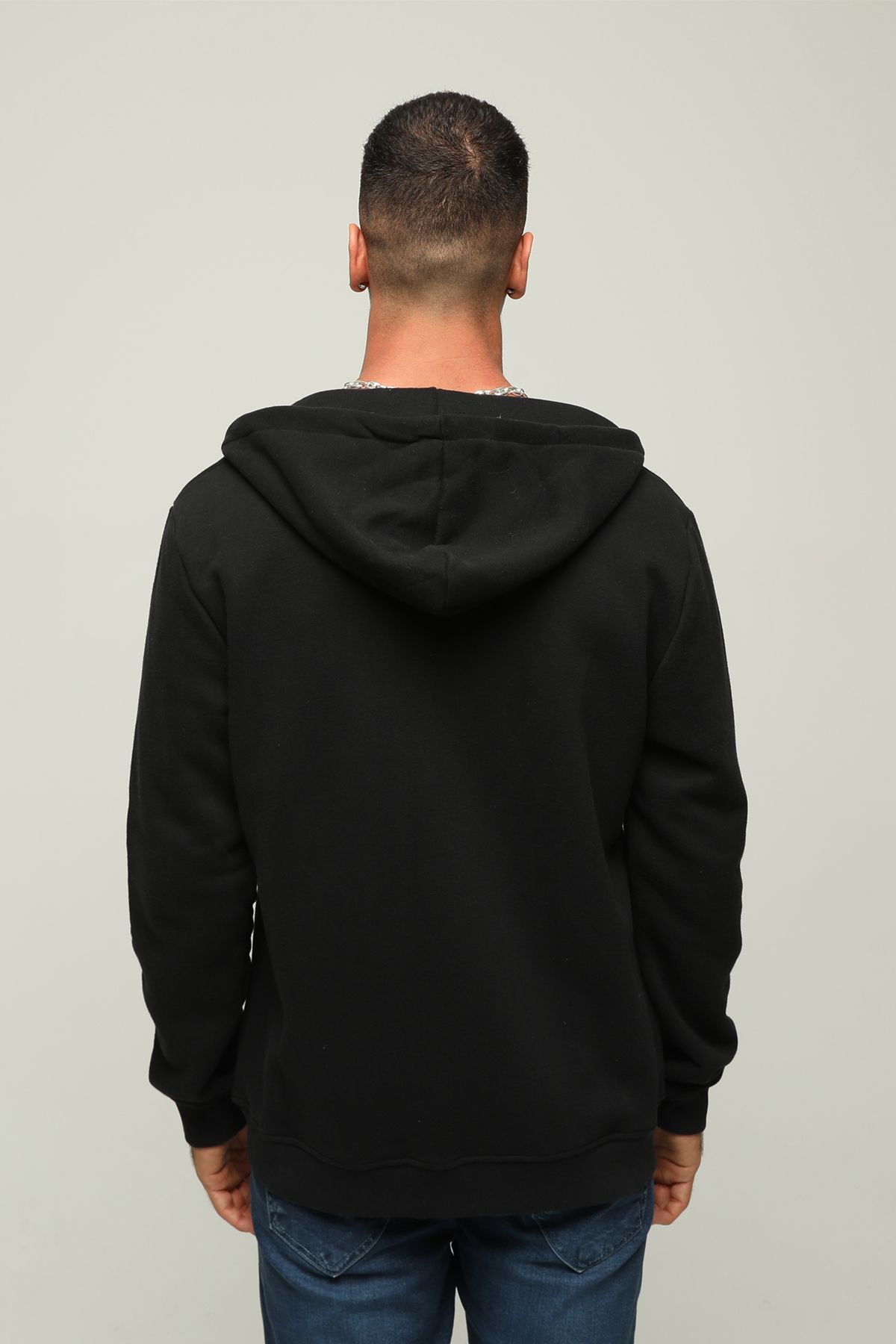 Erkek Kapüşonlu Oversize/Geniş Kalıp Fermuarlı Sweatshirt