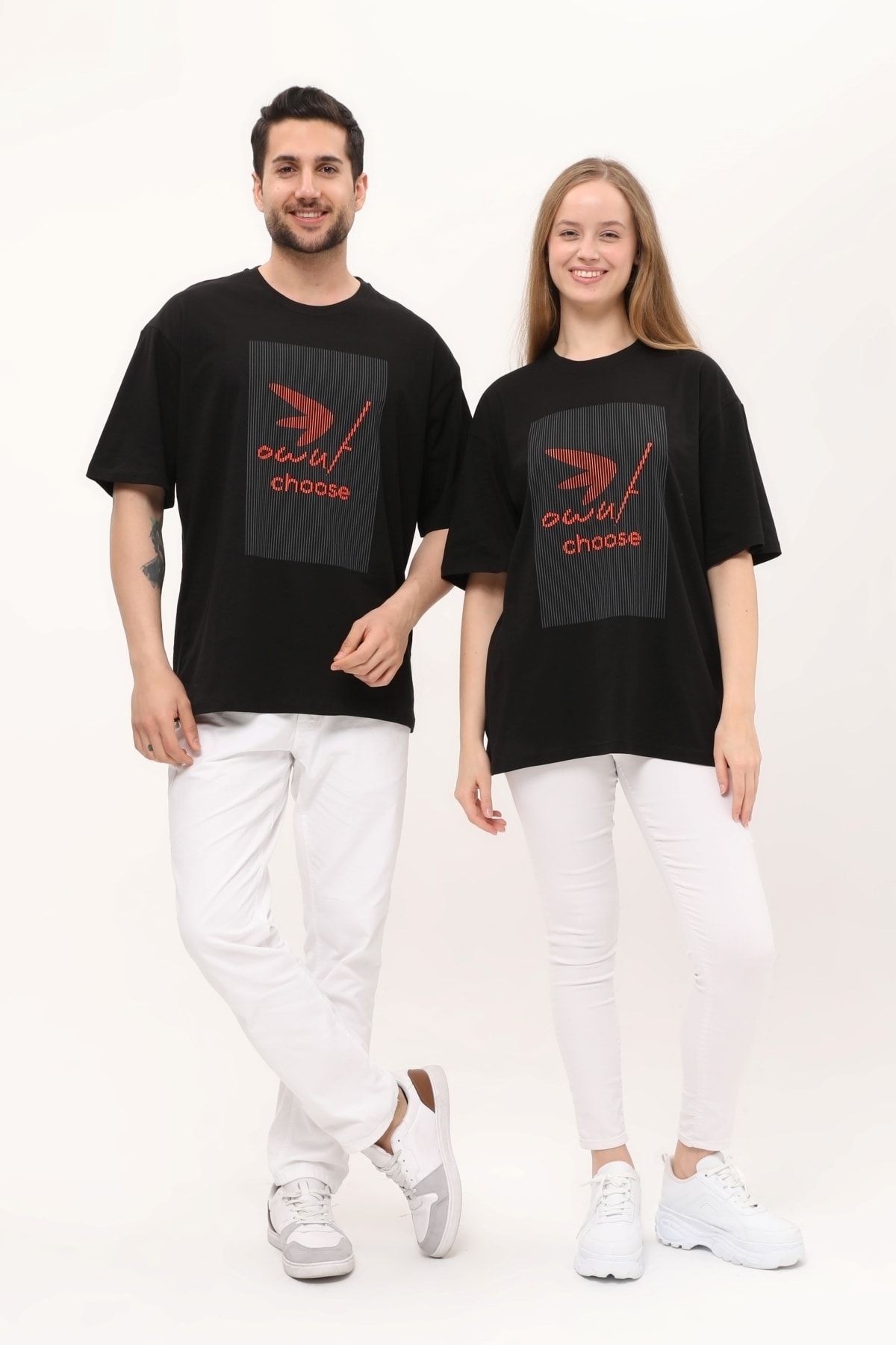 Owut Baskı Detaylı Unisex Siyah T-shirt