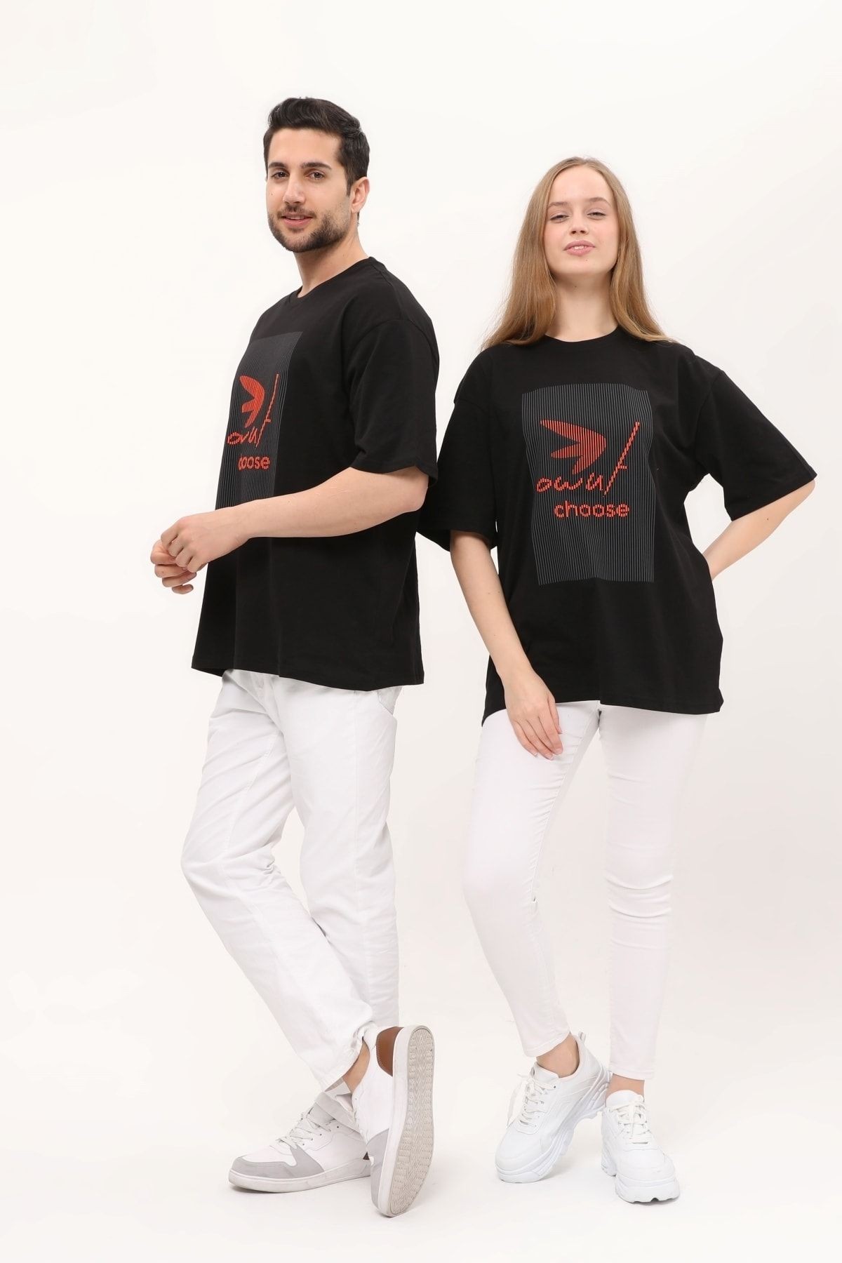 Owut Baskı Detaylı Unisex Siyah T-shirt