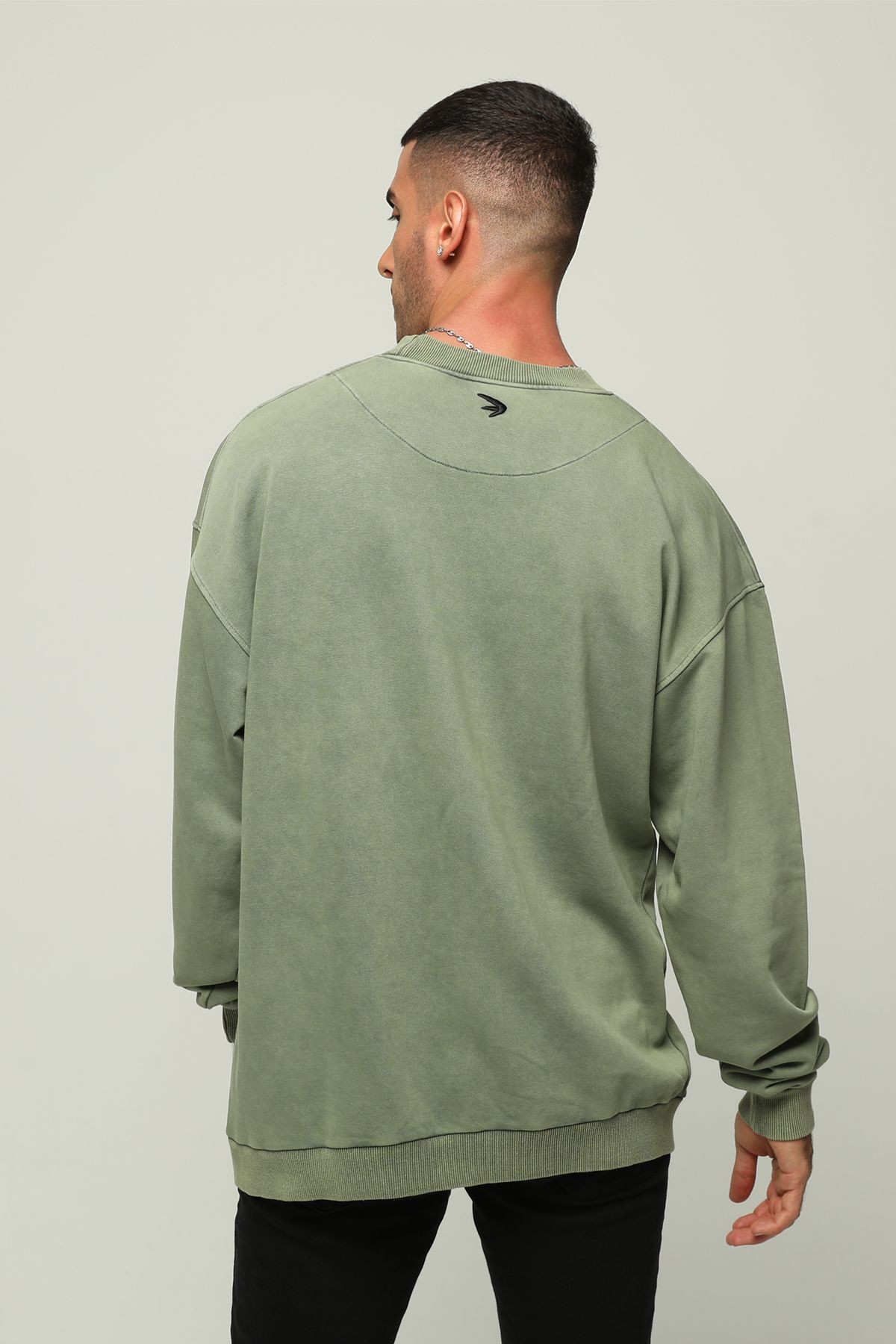 Erkek Premium Oversize/Geniş Kesim Yazı Nakışlı Kalın Pamuklu Sweatshirt