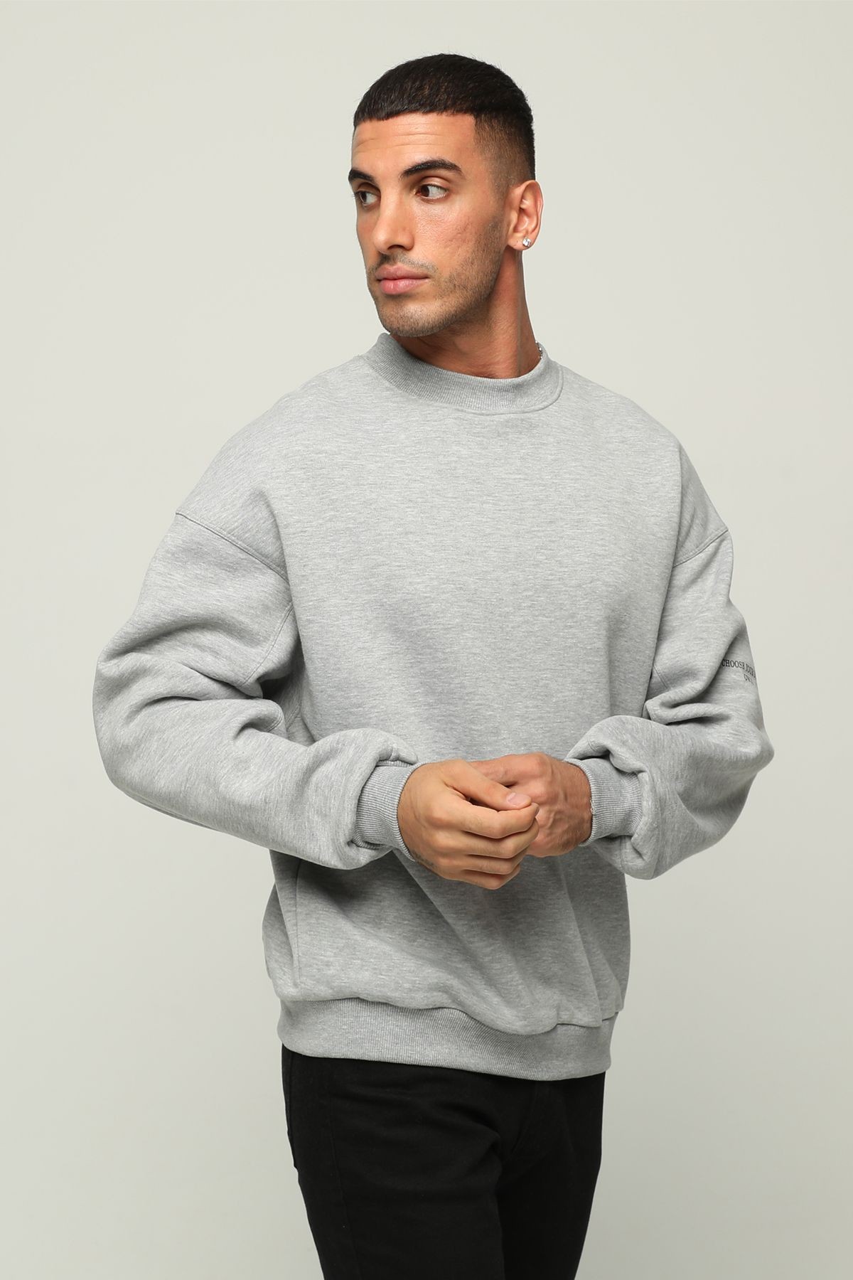 Erkek Oversize Bisiklet Yaka Sweatshirt