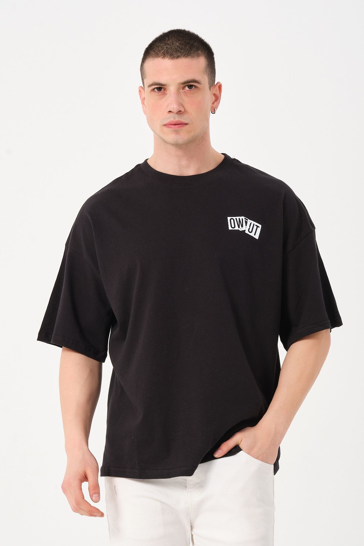 Erkek Bisiklet Yaka Baskı Detaylı Oversize T-shirt