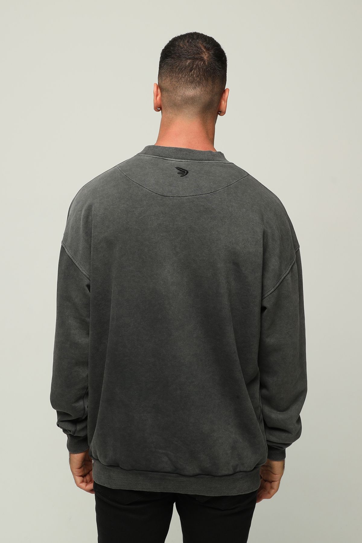 Erkek Oversize Bisiklet Yaka Baskılı Sweatshirt