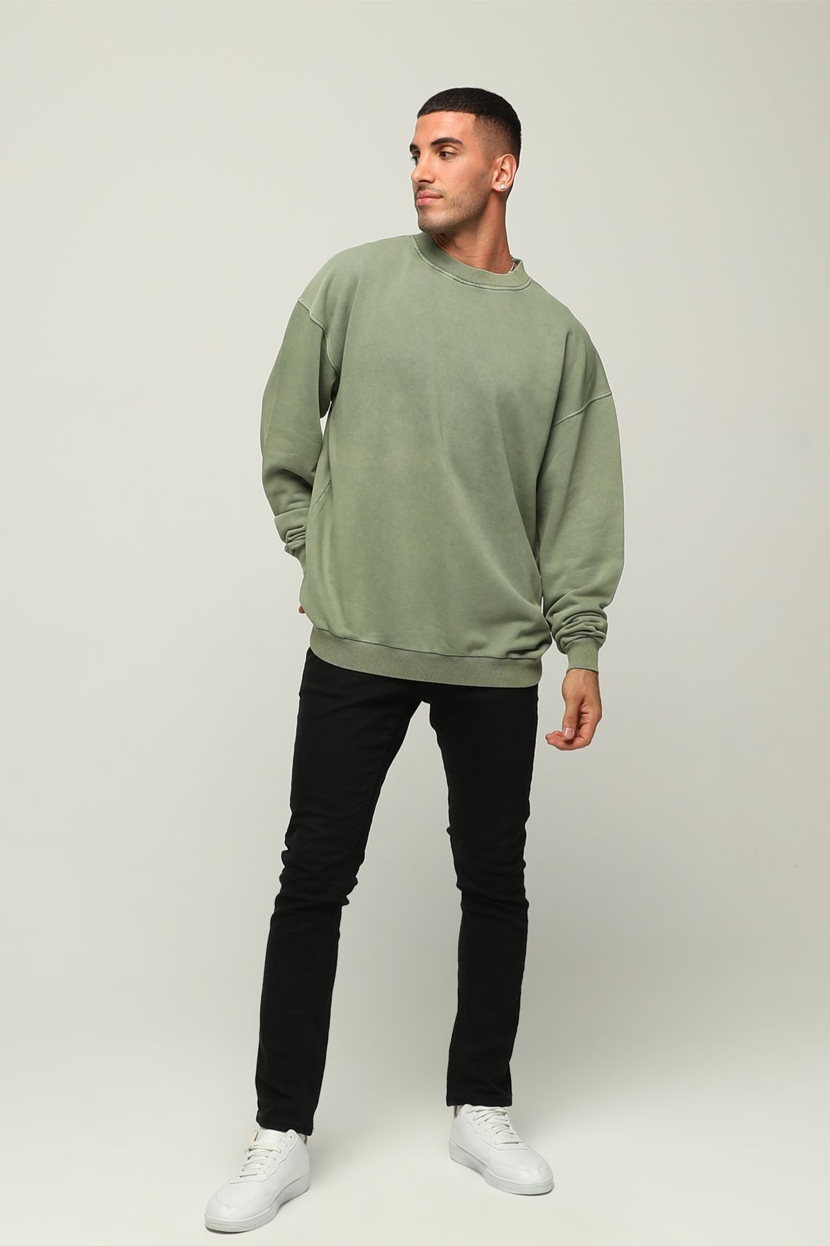 Erkek Premium Oversize/Geniş Kesim Yazı Nakışlı Kalın Pamuklu Sweatshirt