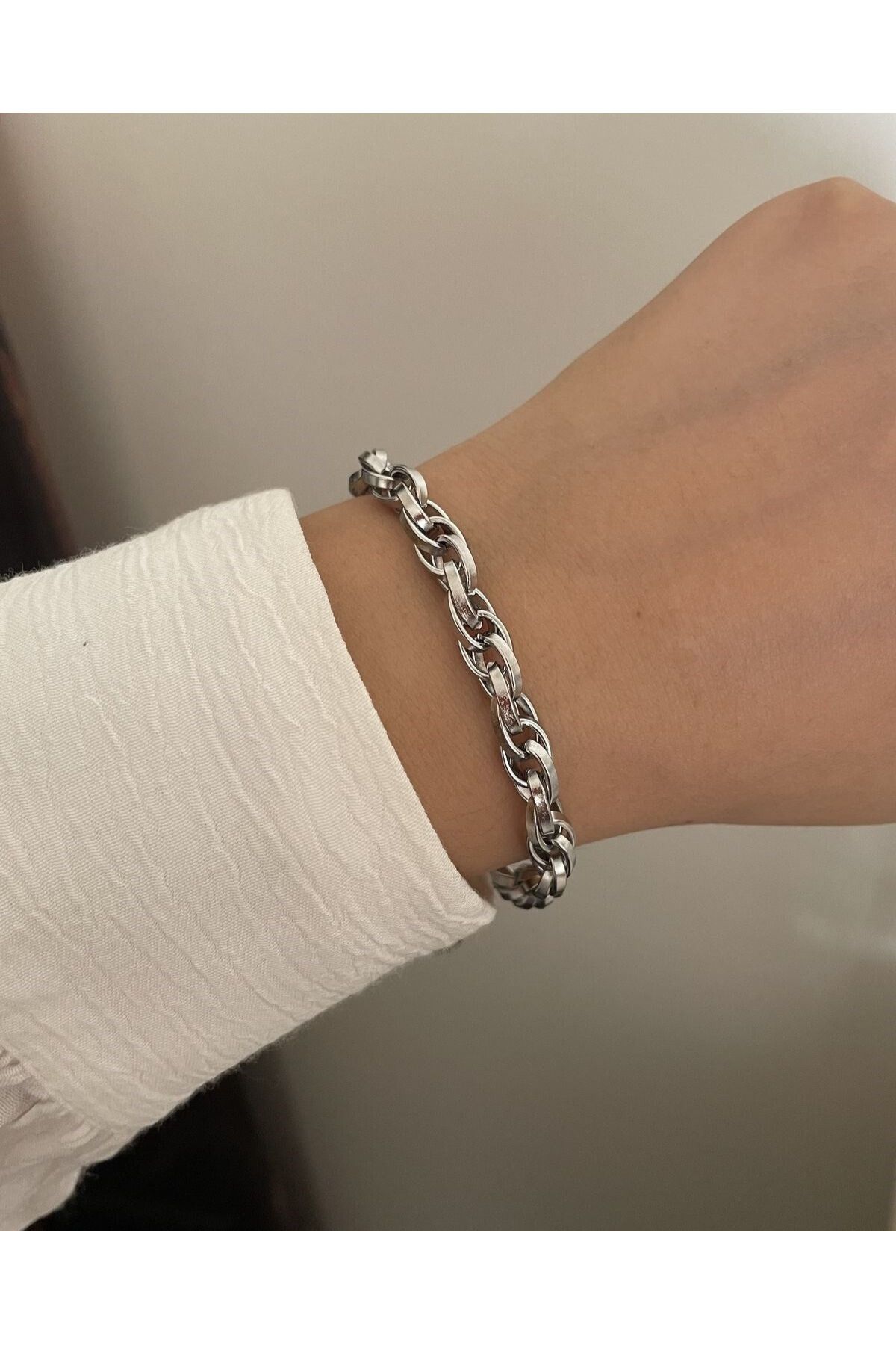 Çelik İçiçe Geçmeli Halat Unisex Kolye Bileklik Set