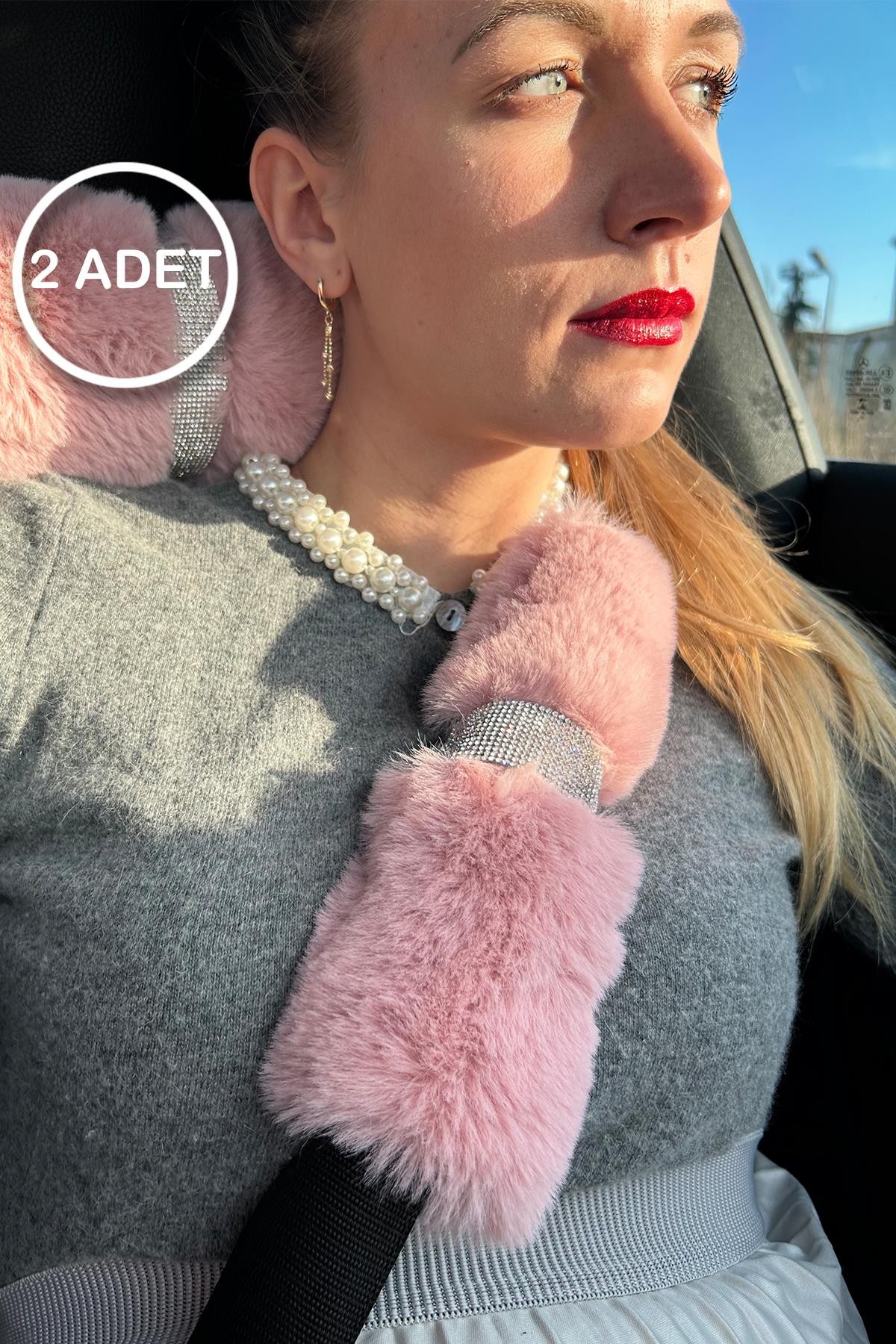 Pudra Kürk Gümüş Taş Şeritli Kemer Konforu Set 2 Adet