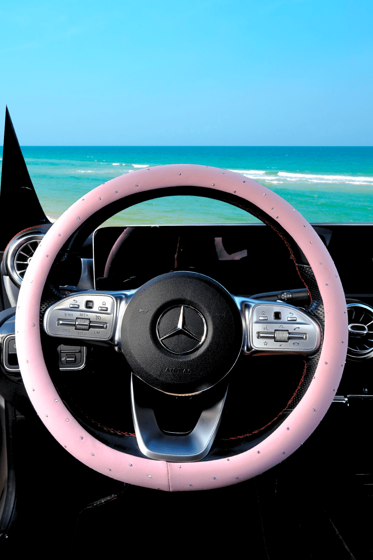 Scuba Taşlı Direksiyon Kılıfı Açık Pembe