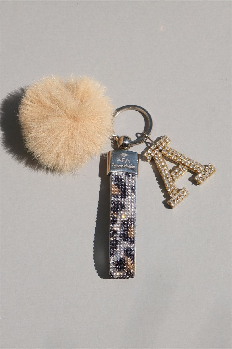 Leopar Taşlı & Logosuz Anahtarlık & Camel Minik Ponpon & Gold Harf