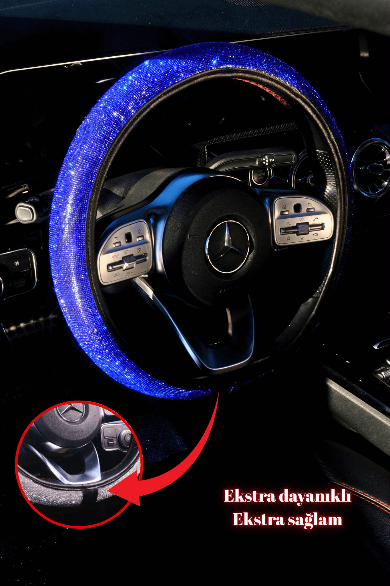 Mavi Full Swarovski Taşlı Direksiyon Kılıfı
