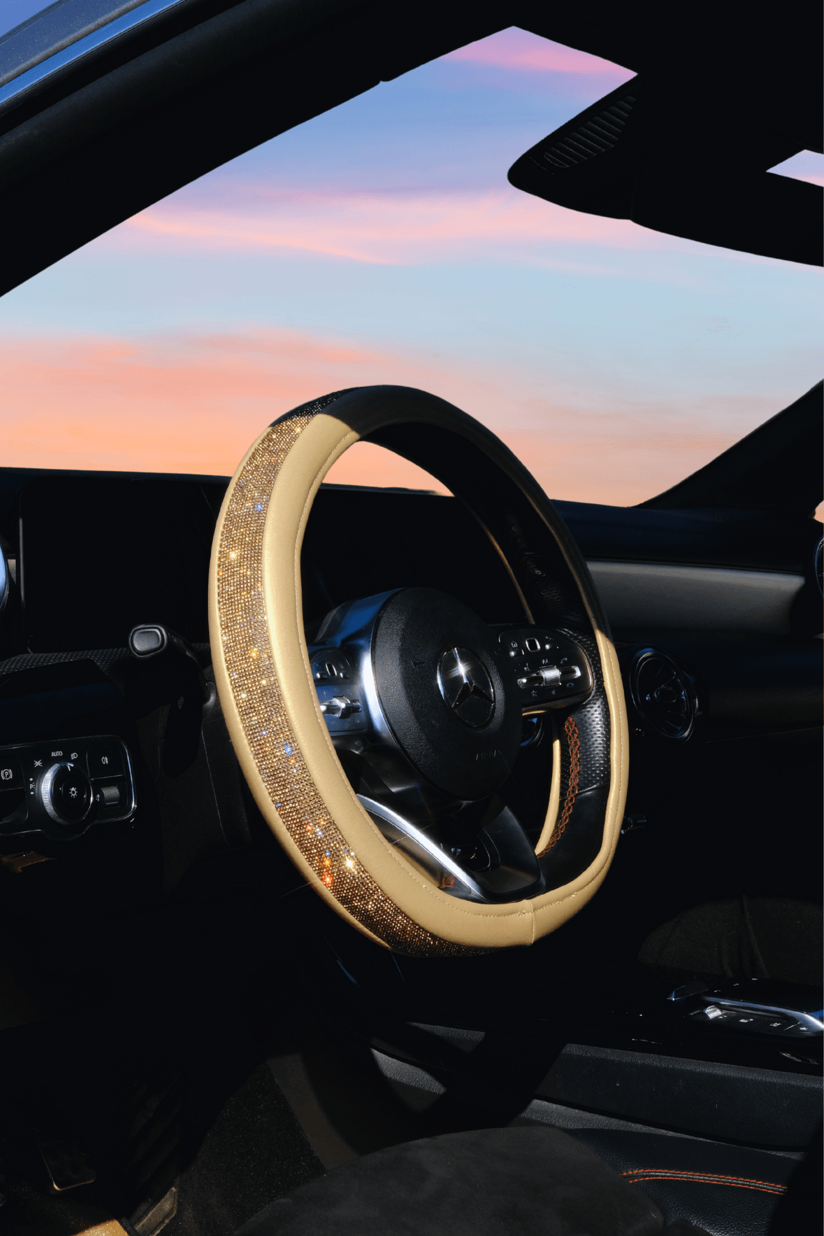 GOLD DERİLİ Gold Taşlı Direksiyon Kılıfı