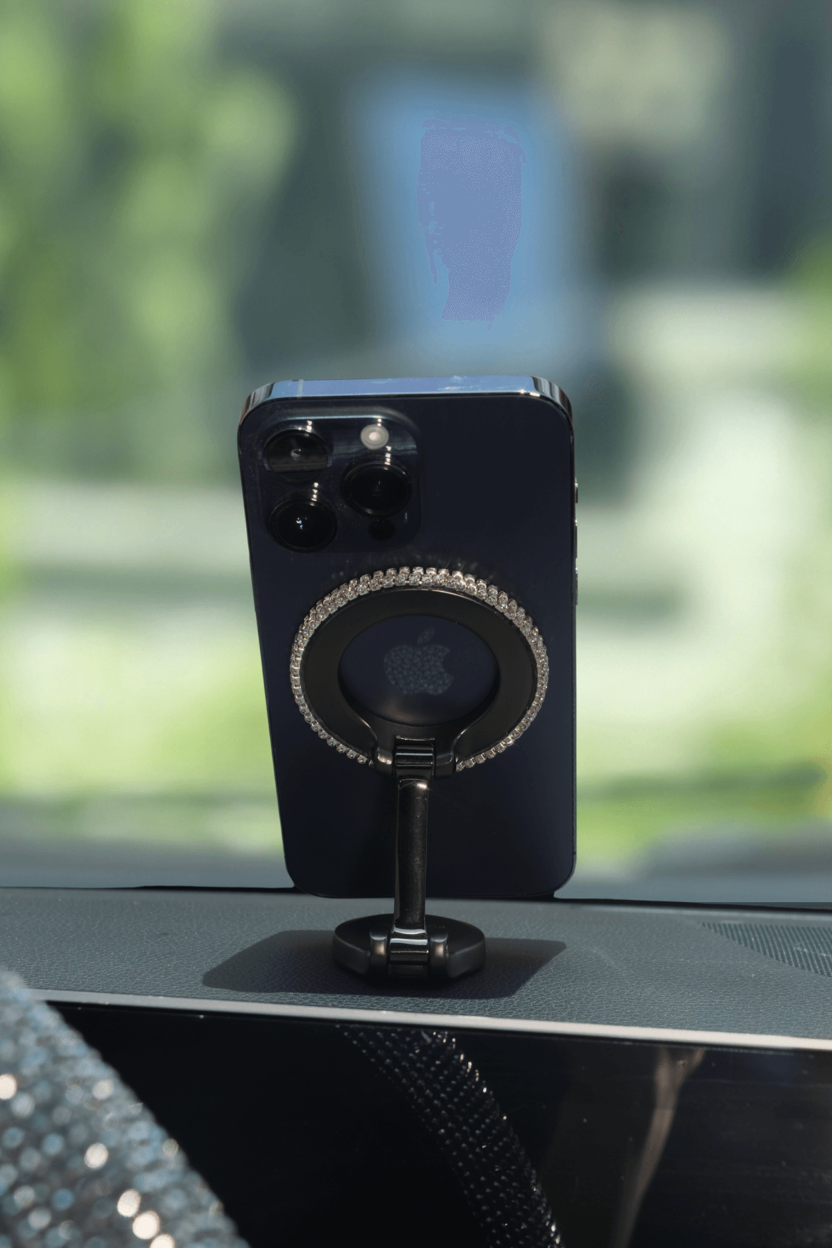 Torpido Telefon Tutucu Gümüş Taş 360 Derece