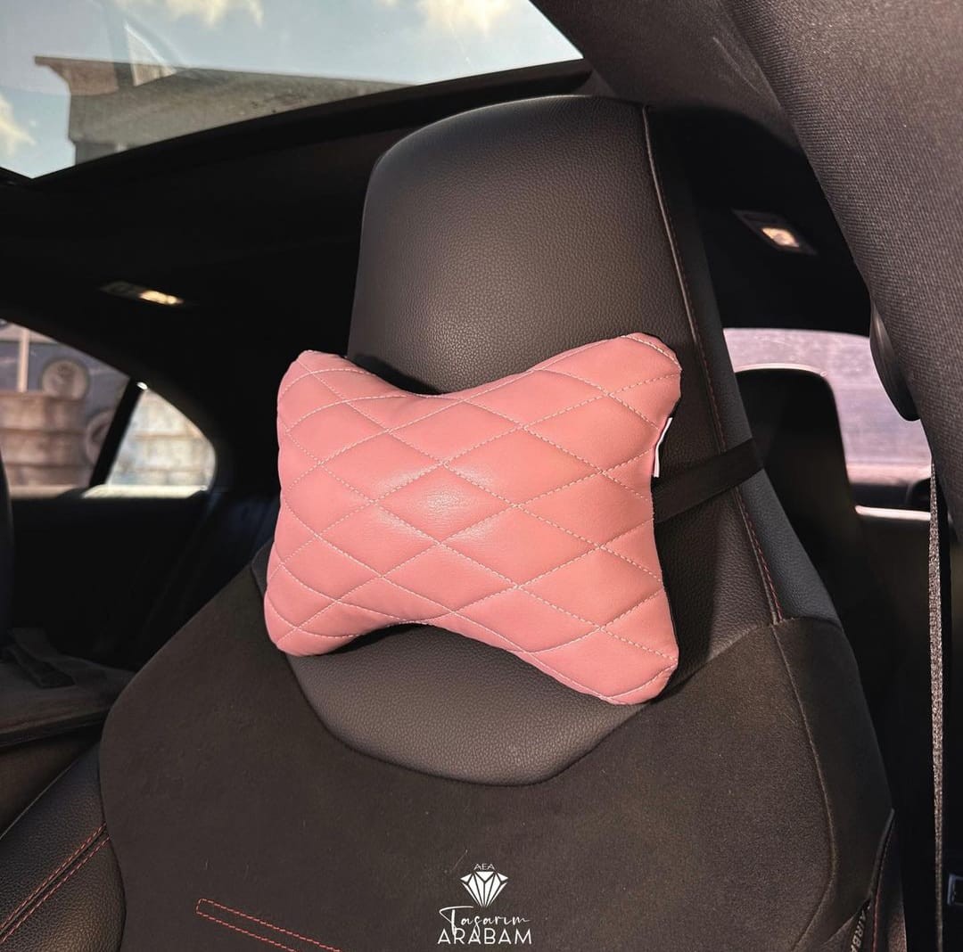 Pembe Kapitone Deri Boyun Yastığı