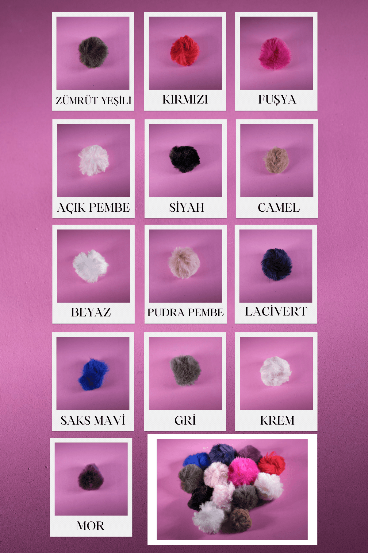 Gümüş Logosuz Anahtarlık & Gümüş Harf & Minik Ponpon