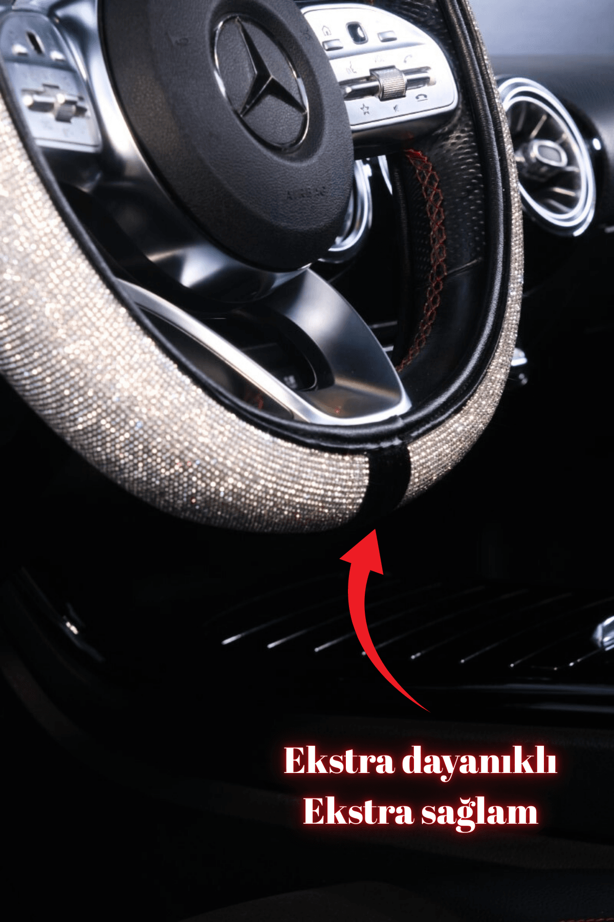 Gümüş Full Swarovski Taşlı Direksiyon Kılıfı