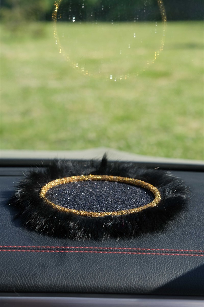 Siyah Pullu Gold Kordon Siyah Tüy Kaymaz Ped