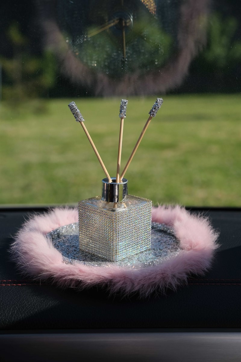 Gümüş Pullu Gümüş Kordon Rose Gold Kaymaz Ped & Yaldız Kare Kavanoz Koku Set