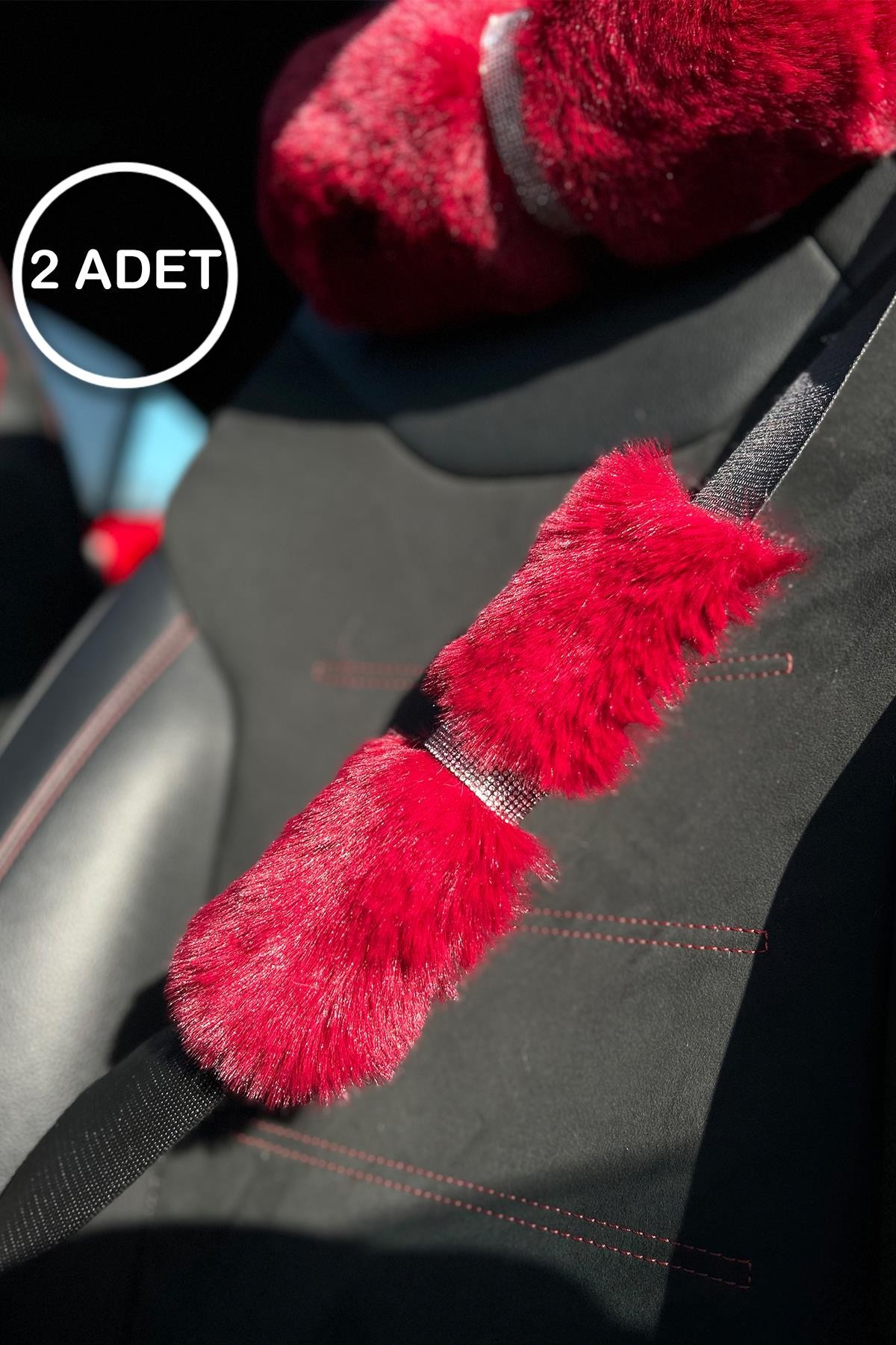 Bordo Kürk Gümüş Taş Şeritli Kemer Konforu Set 2 Adet