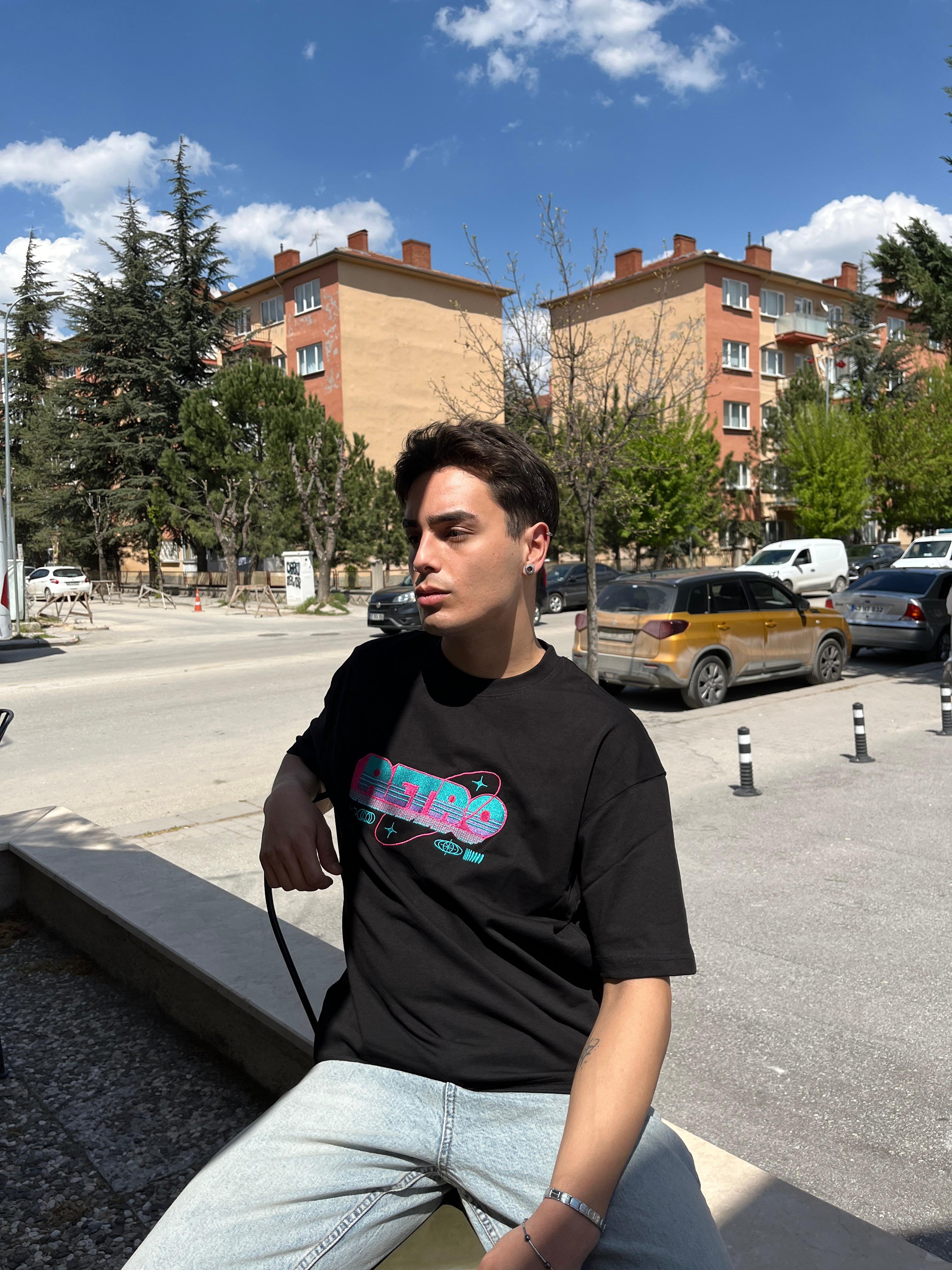 Retro Unisex Oversize T-Shirt -Siyah
