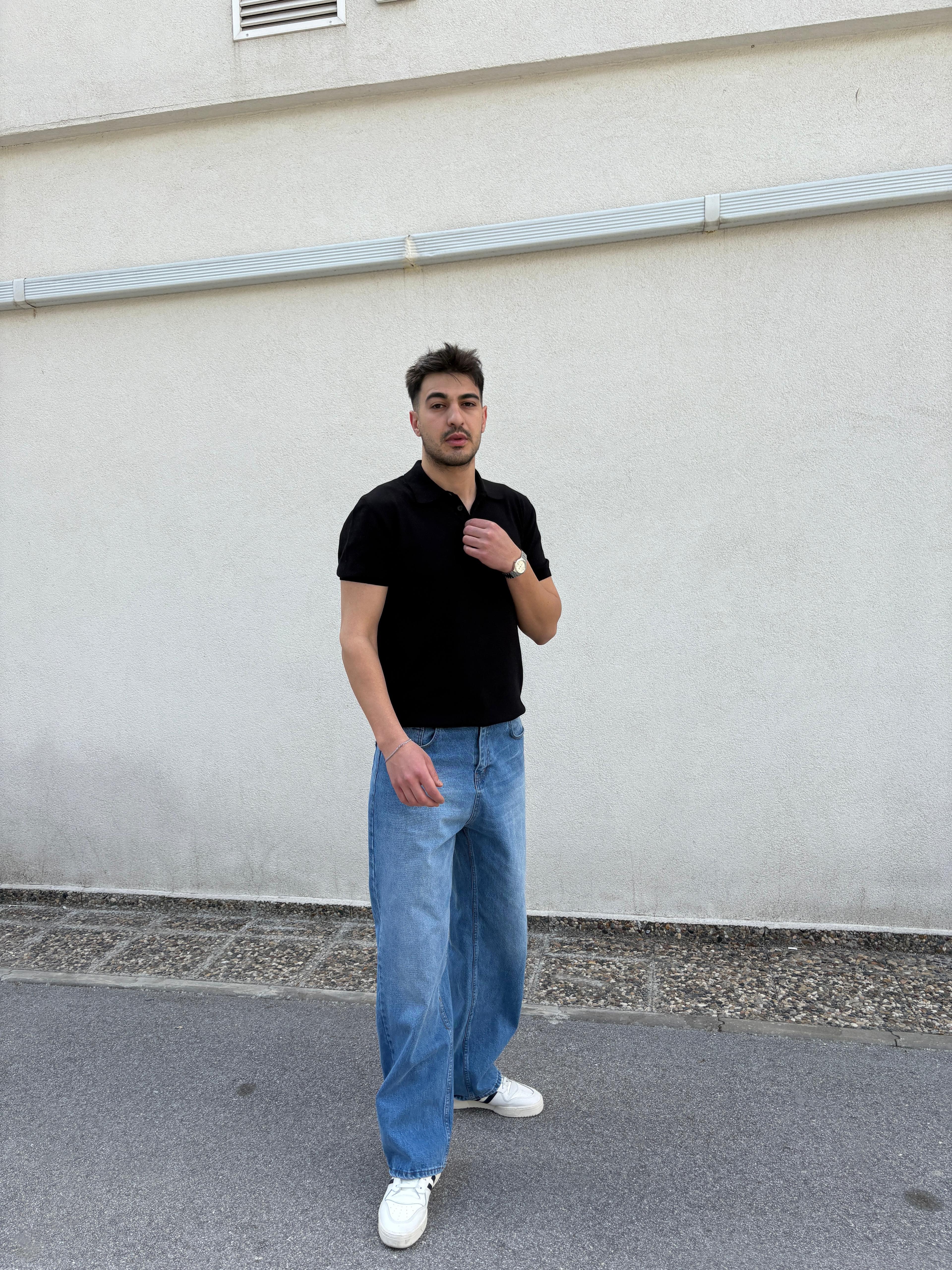 T.D Slim Fit Basic Polo Yaka T-Shirt- Siyah