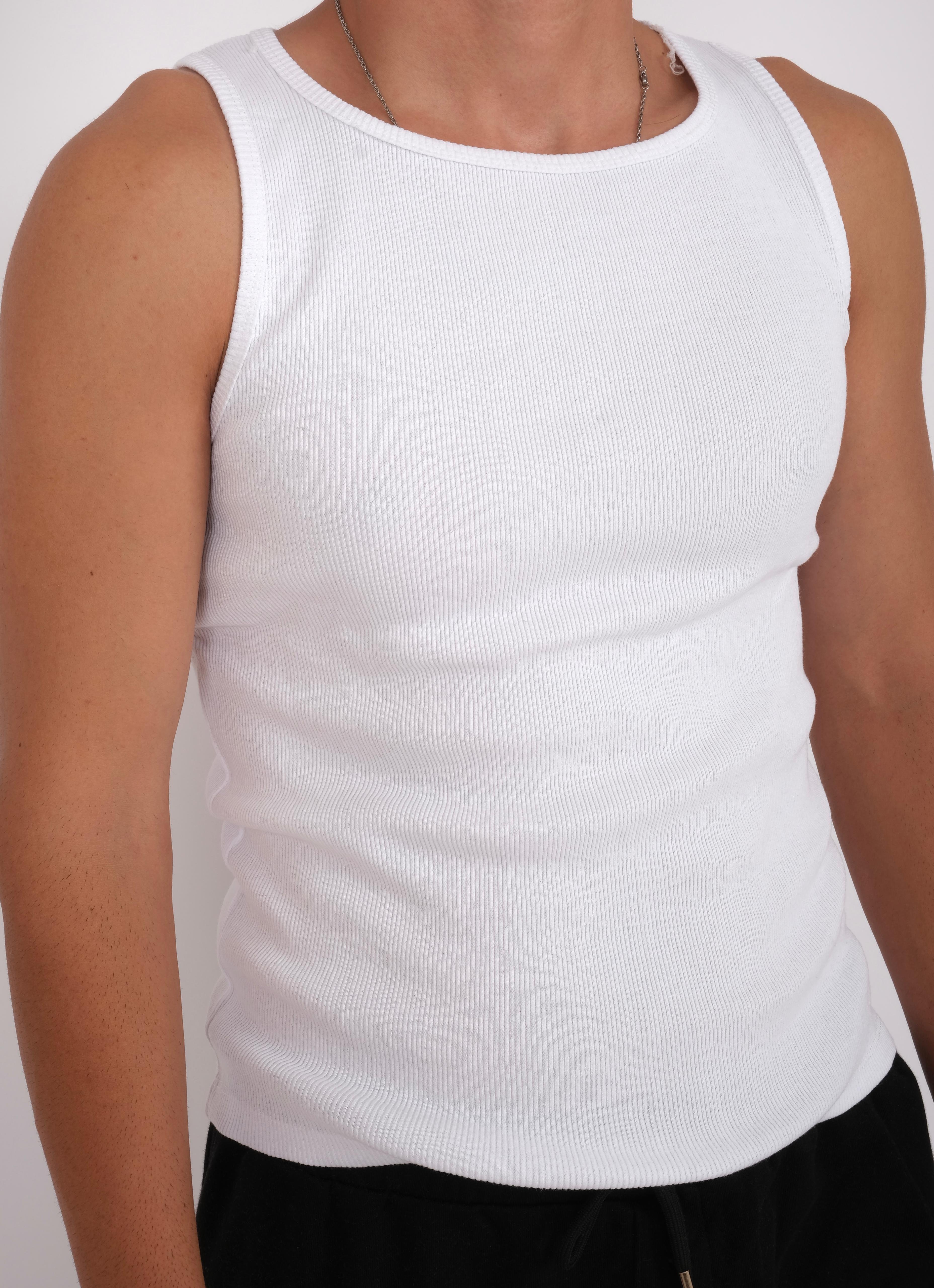 Ribbed Straight Tank -White