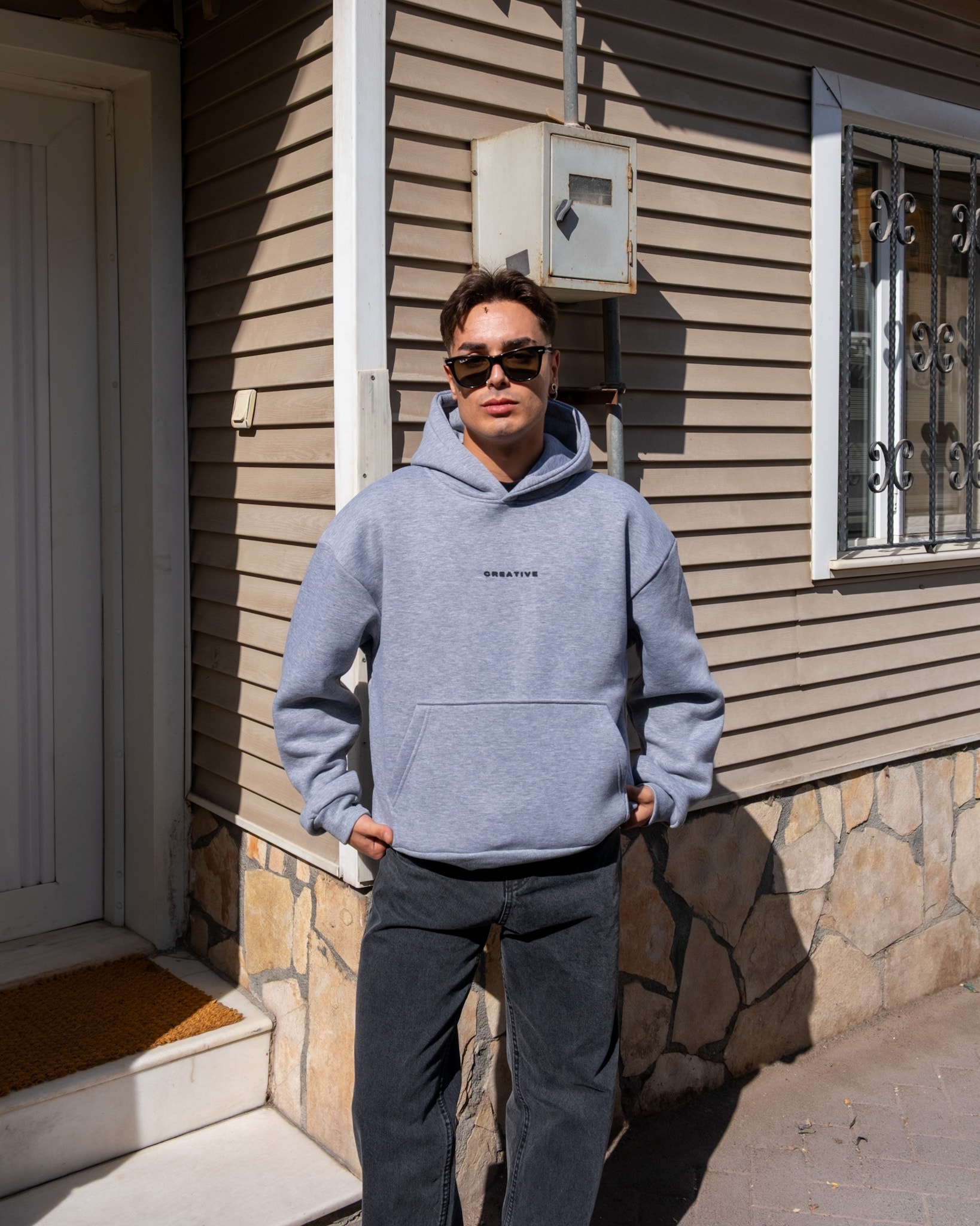 Grey Printed Oversize Premium Hoodie