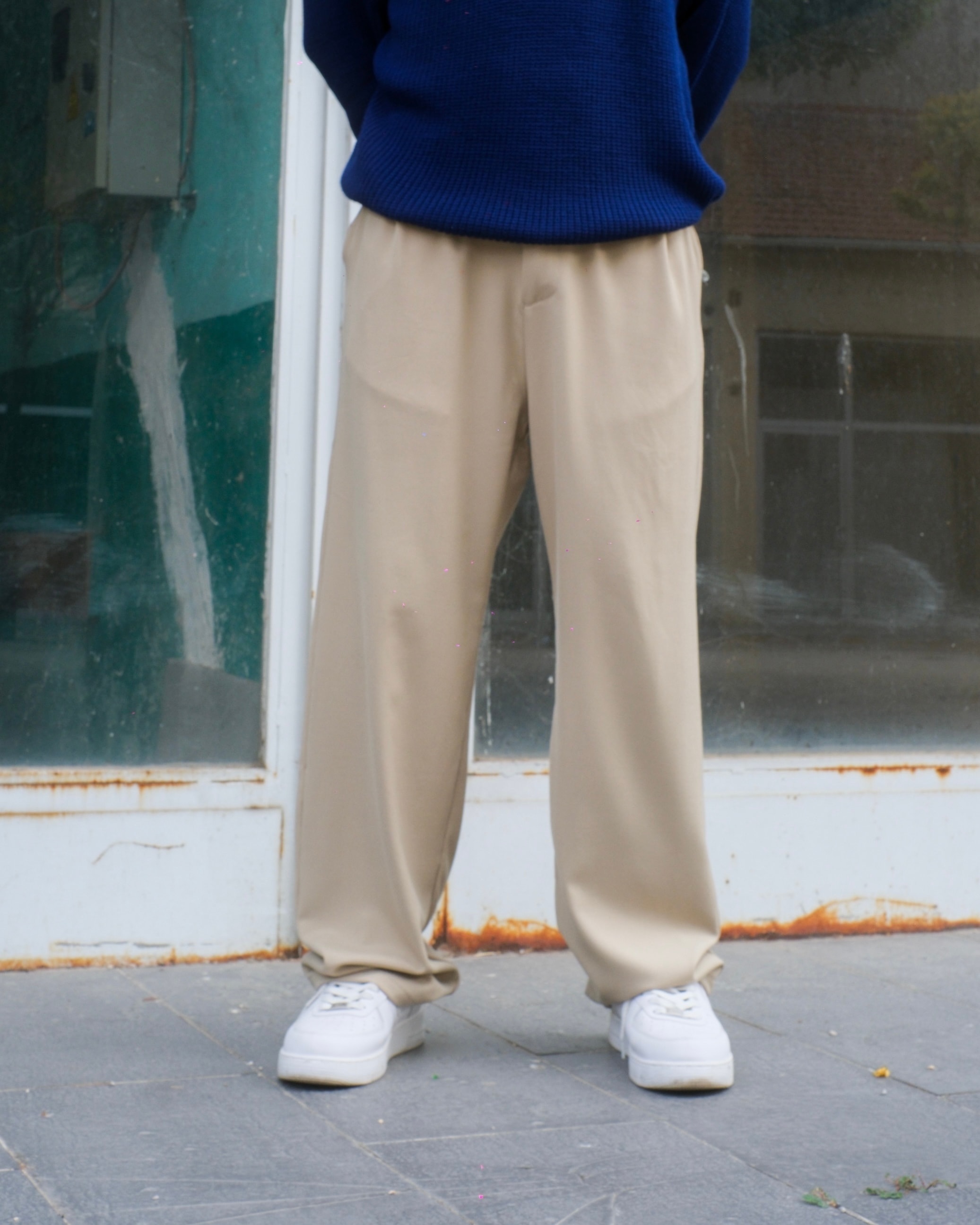 Bej Baggy Kumaş Pantolon