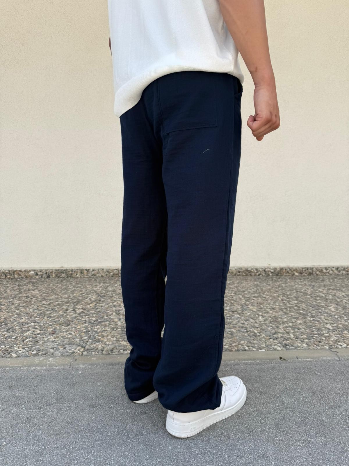 Lacivert Unisex Straight Muslin Pantolon