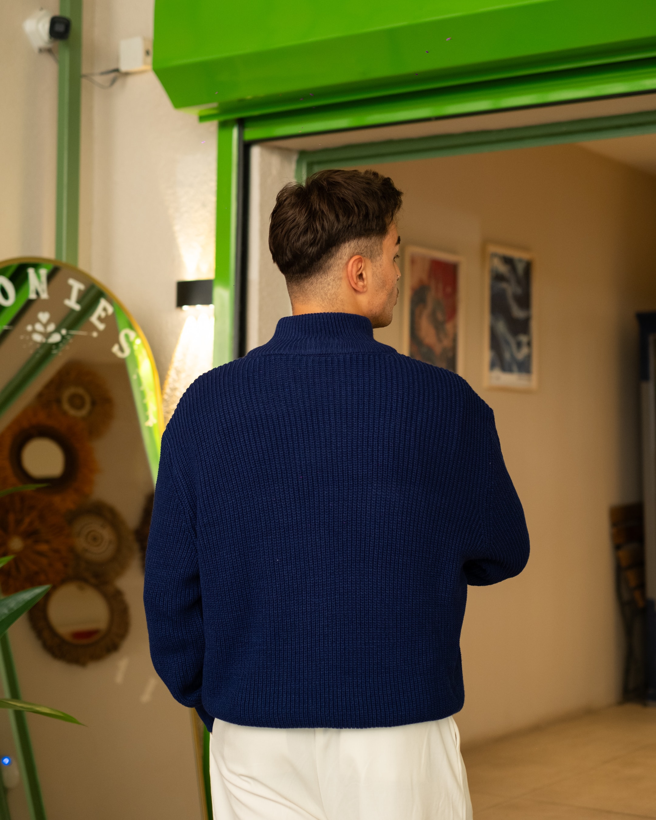 İndigo Half Zip Oversize Triko 