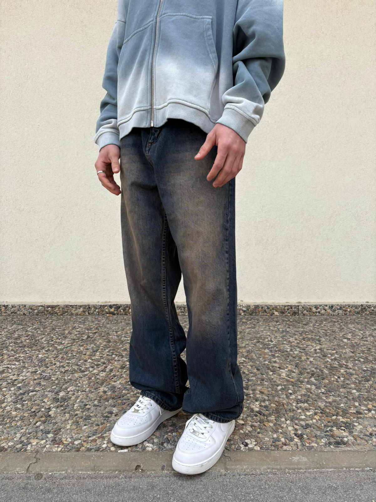 Brown Wash Effect Baggy Jeans